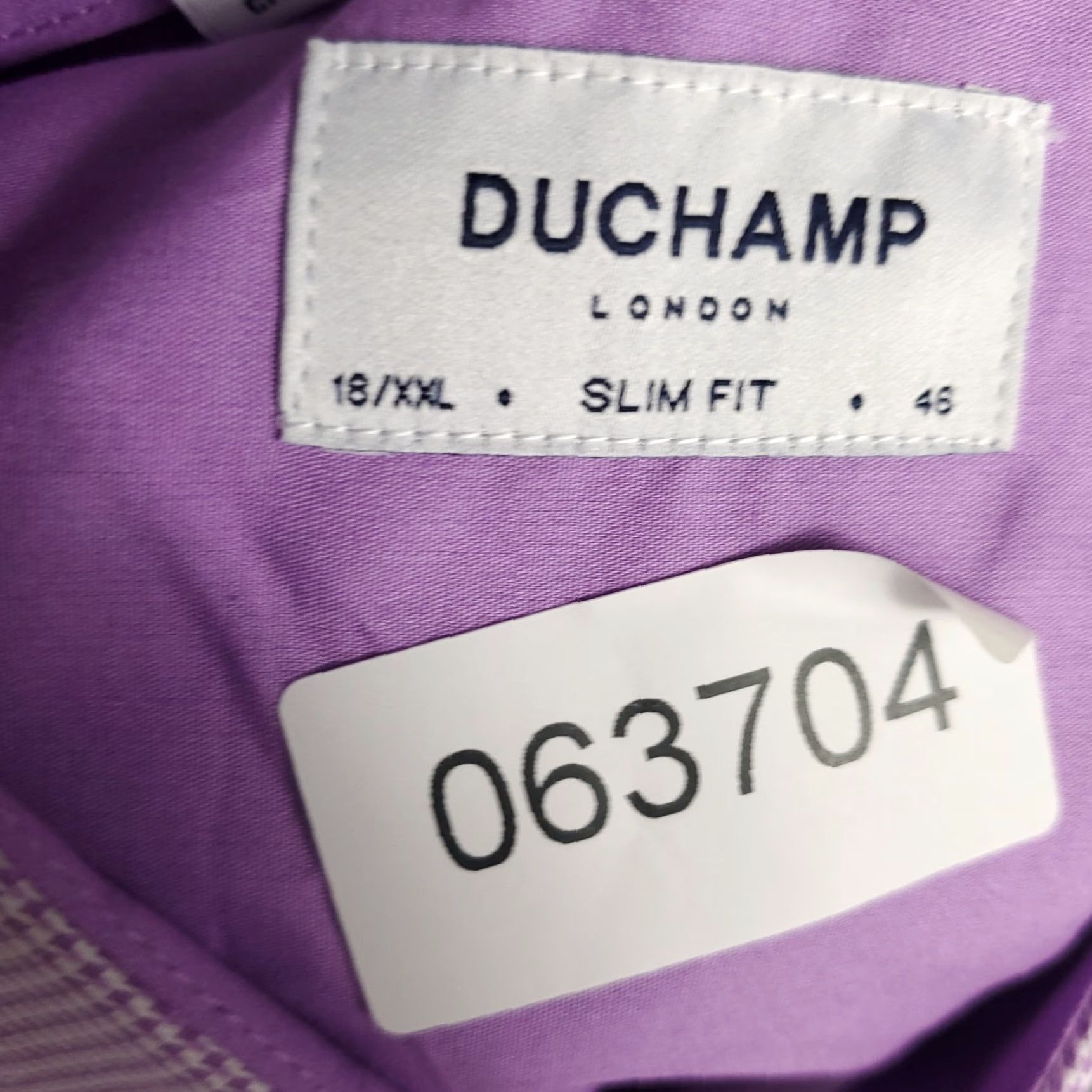 Vintage Duchamp Shirt Mens 2XL Purple Button-Up Long Sleeve Slim Fit Casual Formal Business Workwear 18 Size 48R - 8 Thumbnail