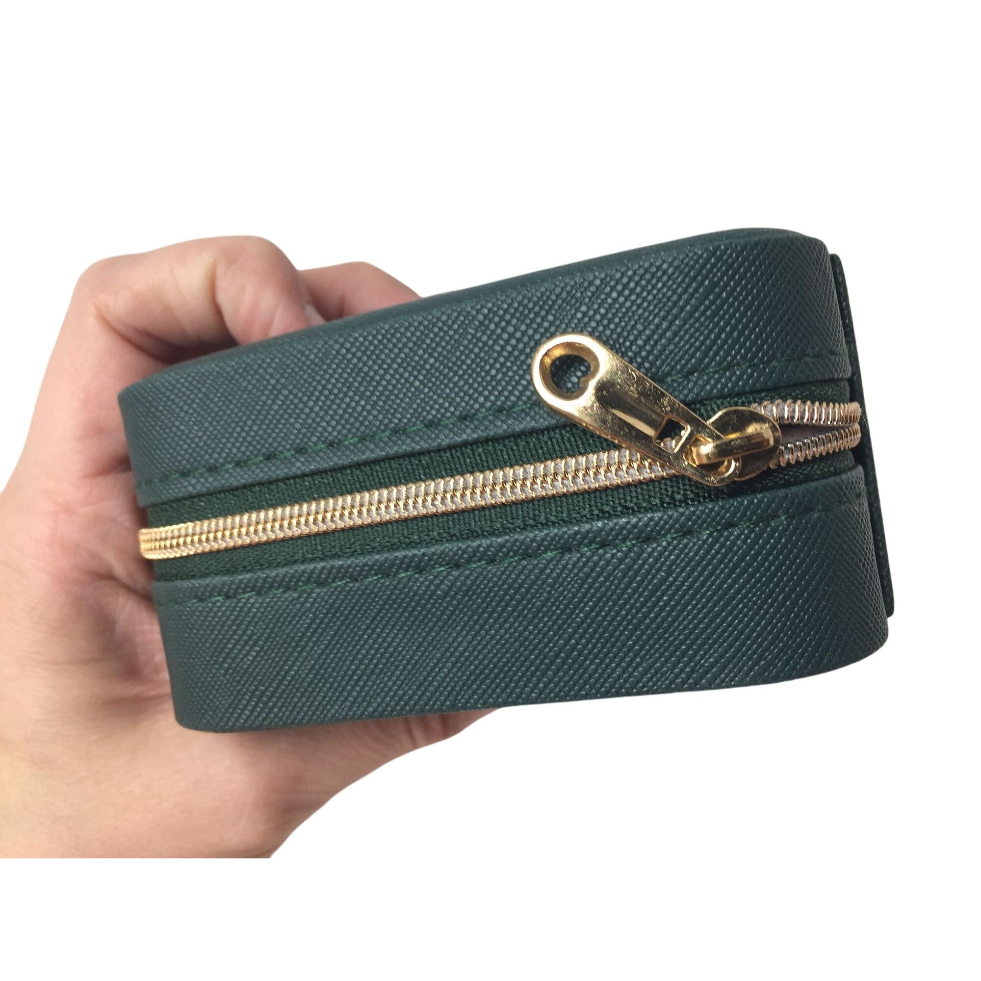 Other Dark Green Zippered Mini Portable Travel Jewelry Box with Go Size ONE SIZE - 8 Thumbnail