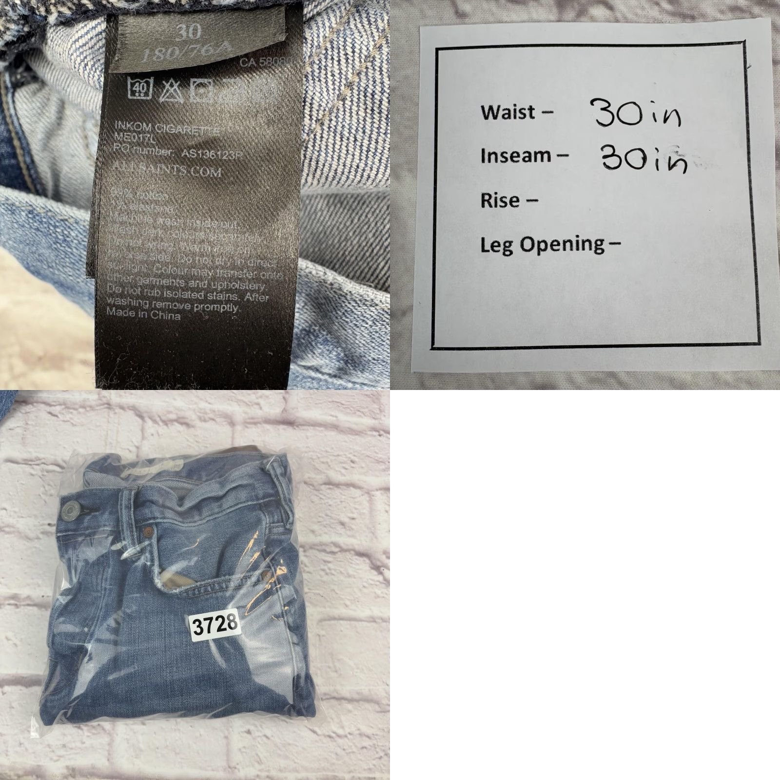 Allsaints AllSaints Cigarette Jeans Mens 30x30 Medium Wash Slim Straight Denim Jeans Size US 30 / EU 46 - 9 Thumbnail