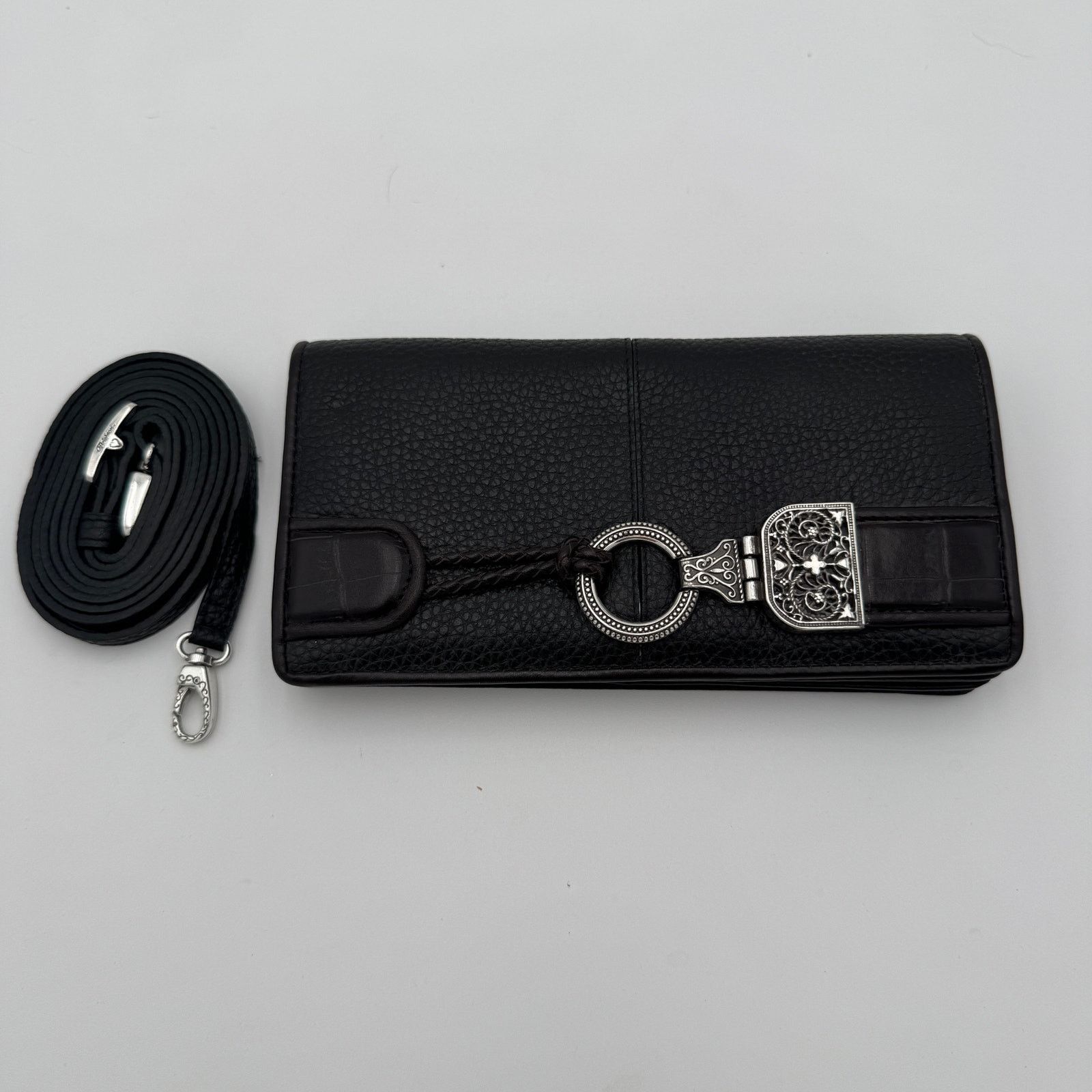 Brighton Brighton Crossbody Clutch Wallet Black Leather with Strap Size ONE SIZE - 1 Thumbnail