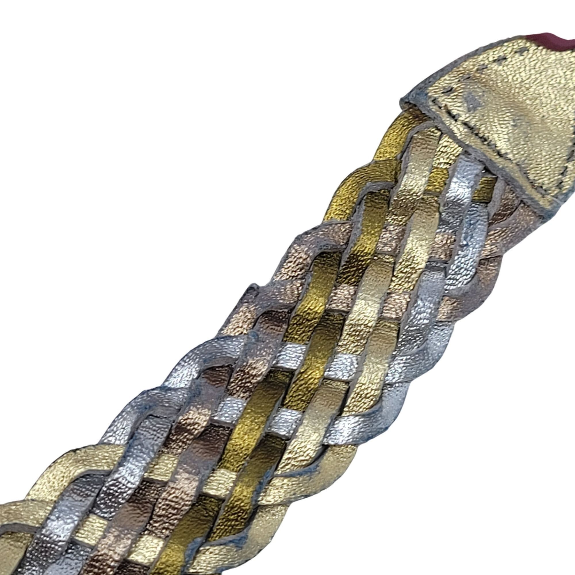 Vintage Vtg Metallic Gold Silver Platinum Braided Leather Belt Sz XL Size ONE SIZE - 8 Thumbnail