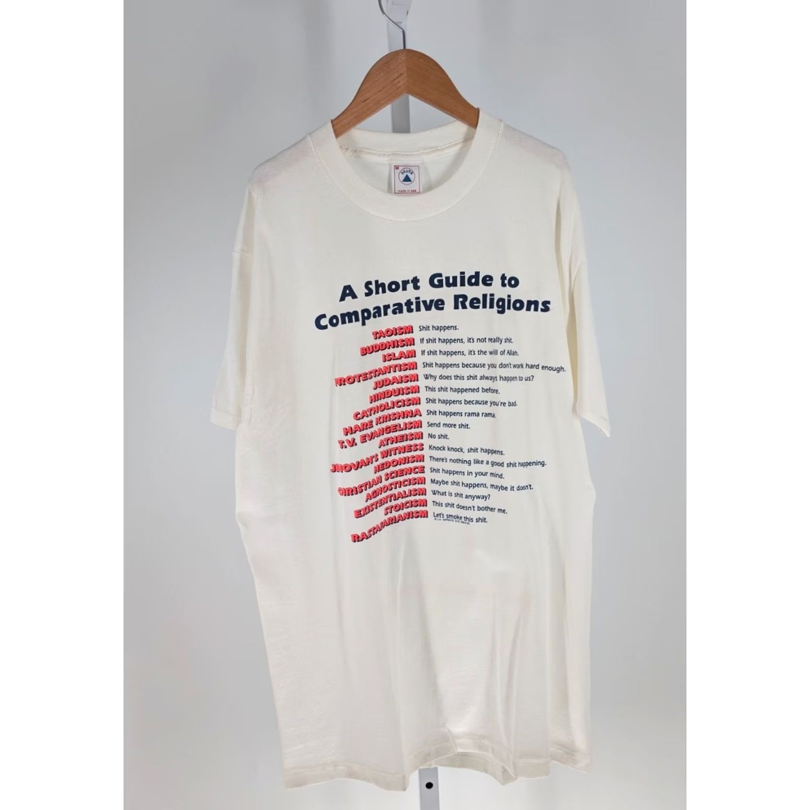 Delta VINTAGE 1990s Delta Short Sleeve T-Shirt USA White M Shit Happens Parody Humor Religion Graphic Mens Size US M / EU 48-50 / 2 - 3 Thumbnail