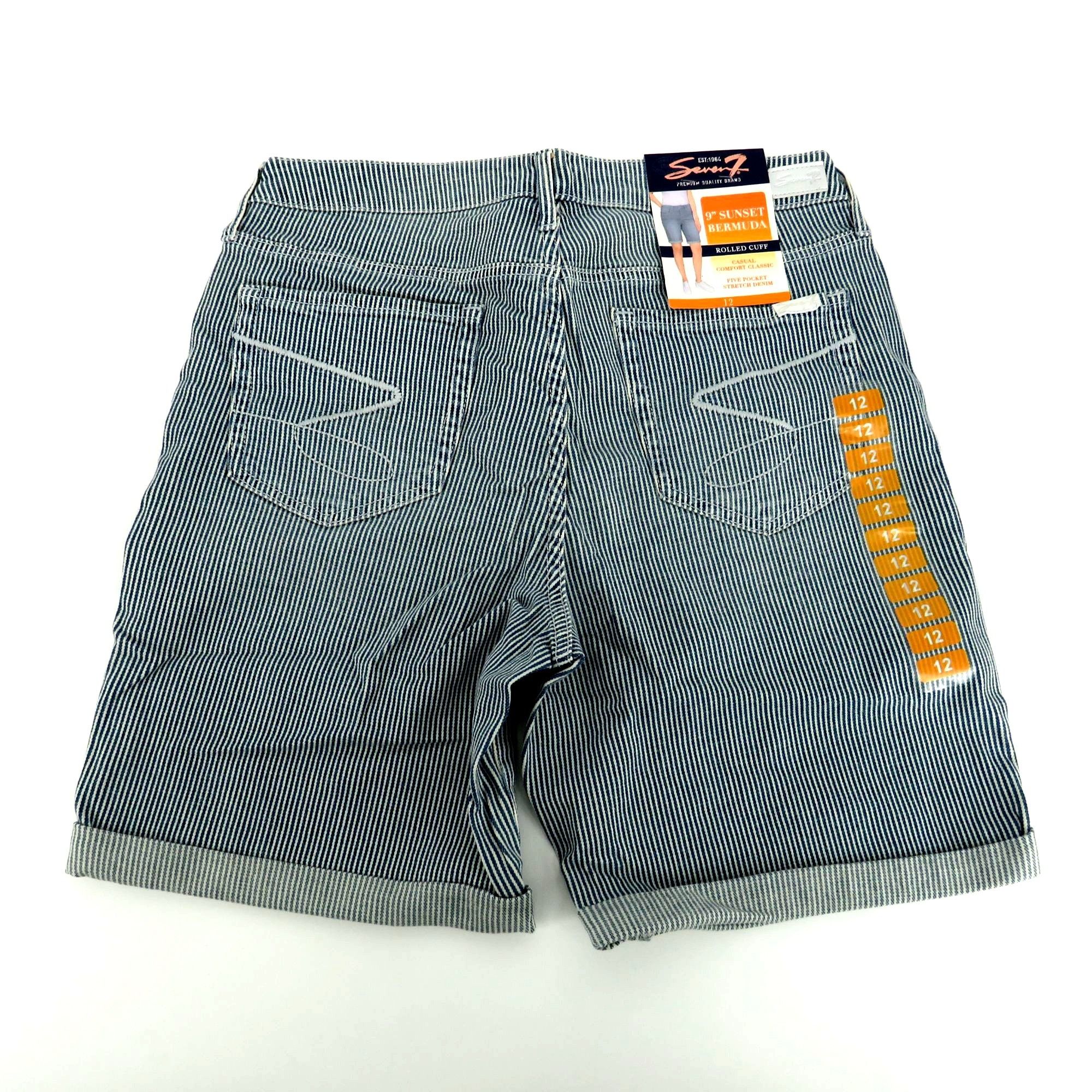 Other Seven7 Womens 9" Bermuda Rolled Cuff Short Stripe Stretch 1 Size 34" / US 12 / IT 48 - 1 Thumbnail