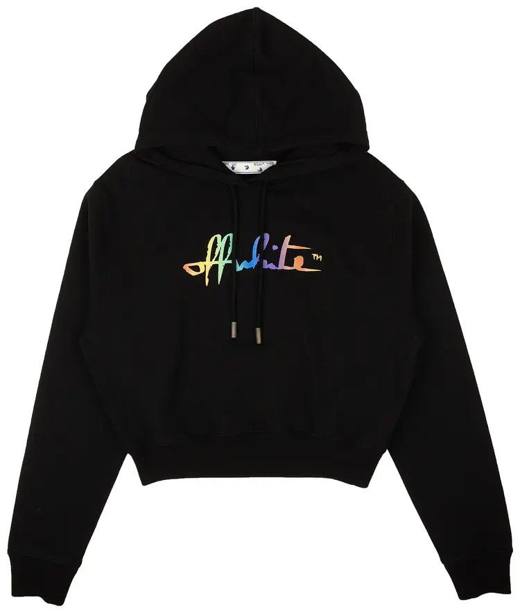 o1gr1nt0125 Rainbow Off white Crop Hoodie in Black