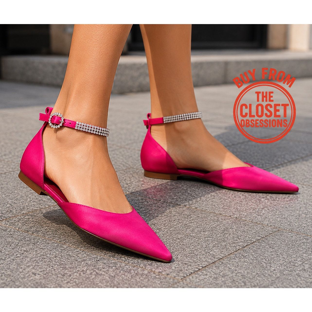 Mango MANGO Satin Rhinestone Pointed Toe Flats Barbiecore Shoes Size US 7.5 / IT 37.5 - 3 Thumbnail