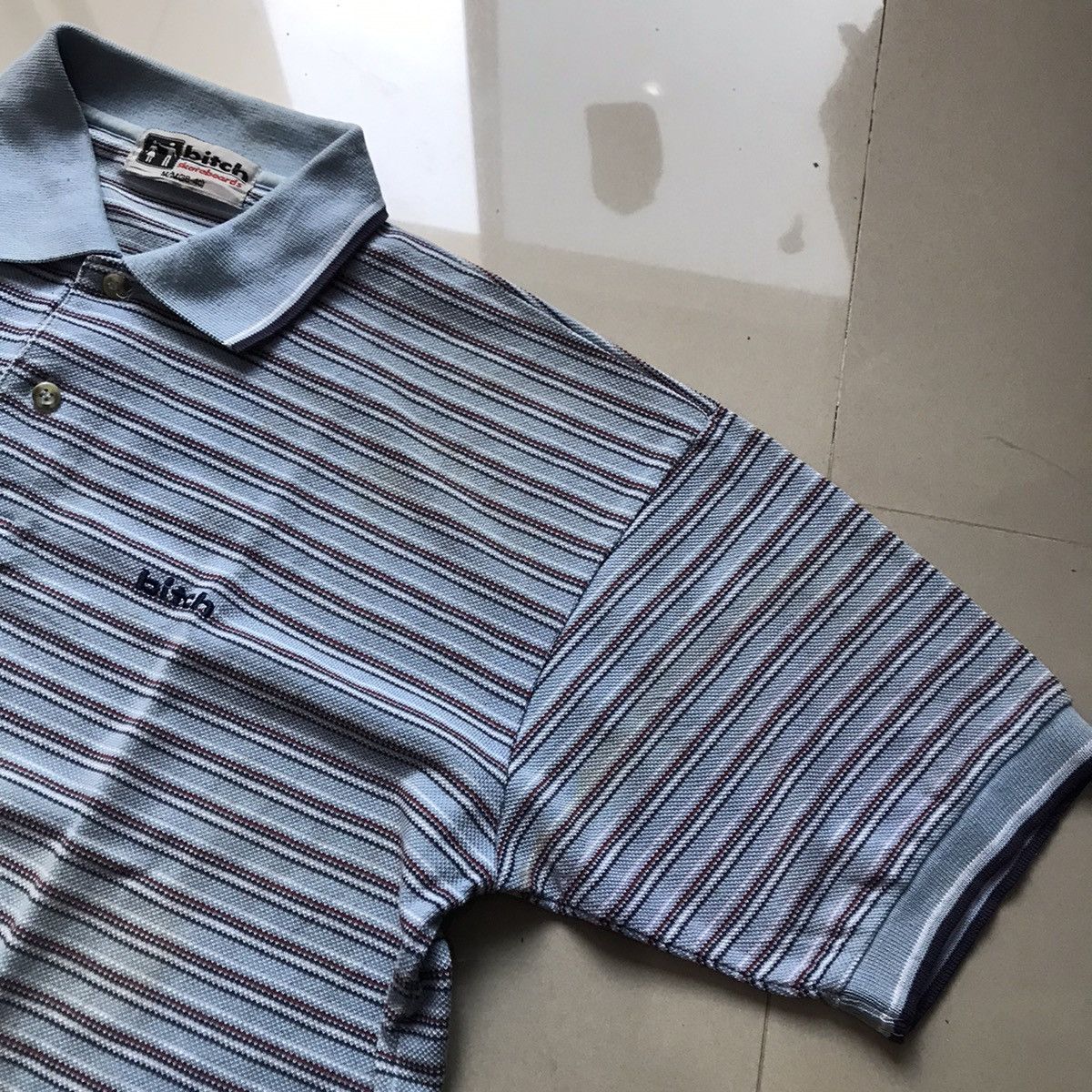 Hook-Ups × Hysteric Glamour Vintage 90s Bitch Skateboards Polo Shirt Stripe blue colar Size US M / EU 48-50 / 2 - 2 Thumbnail