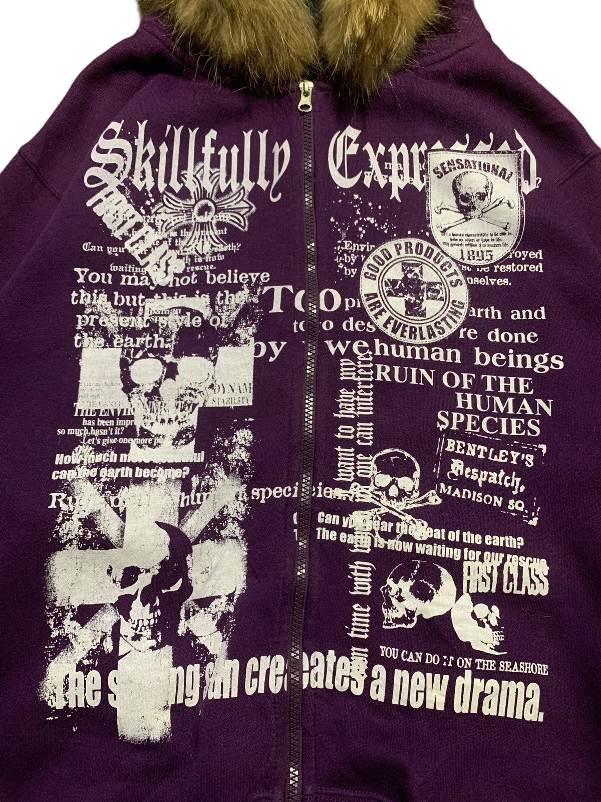 If Six Was Nine Bay Leaf skull cross punk fur hoodie rock style Size US L / EU 52-54 / 3 - 3 Thumbnail