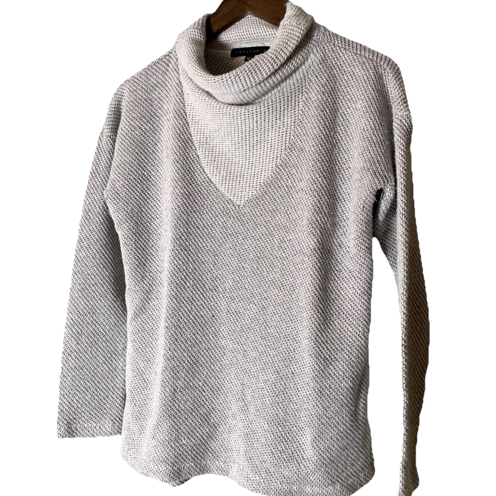 Sanctuary Sanctuary Women Knit Cotton Cowl Neck Dolman Sleeve Sweater Gray Cream Size M Regular Fit Vintage? No Size M / US 6-8 / IT 42-44 - 4 Thumbnail