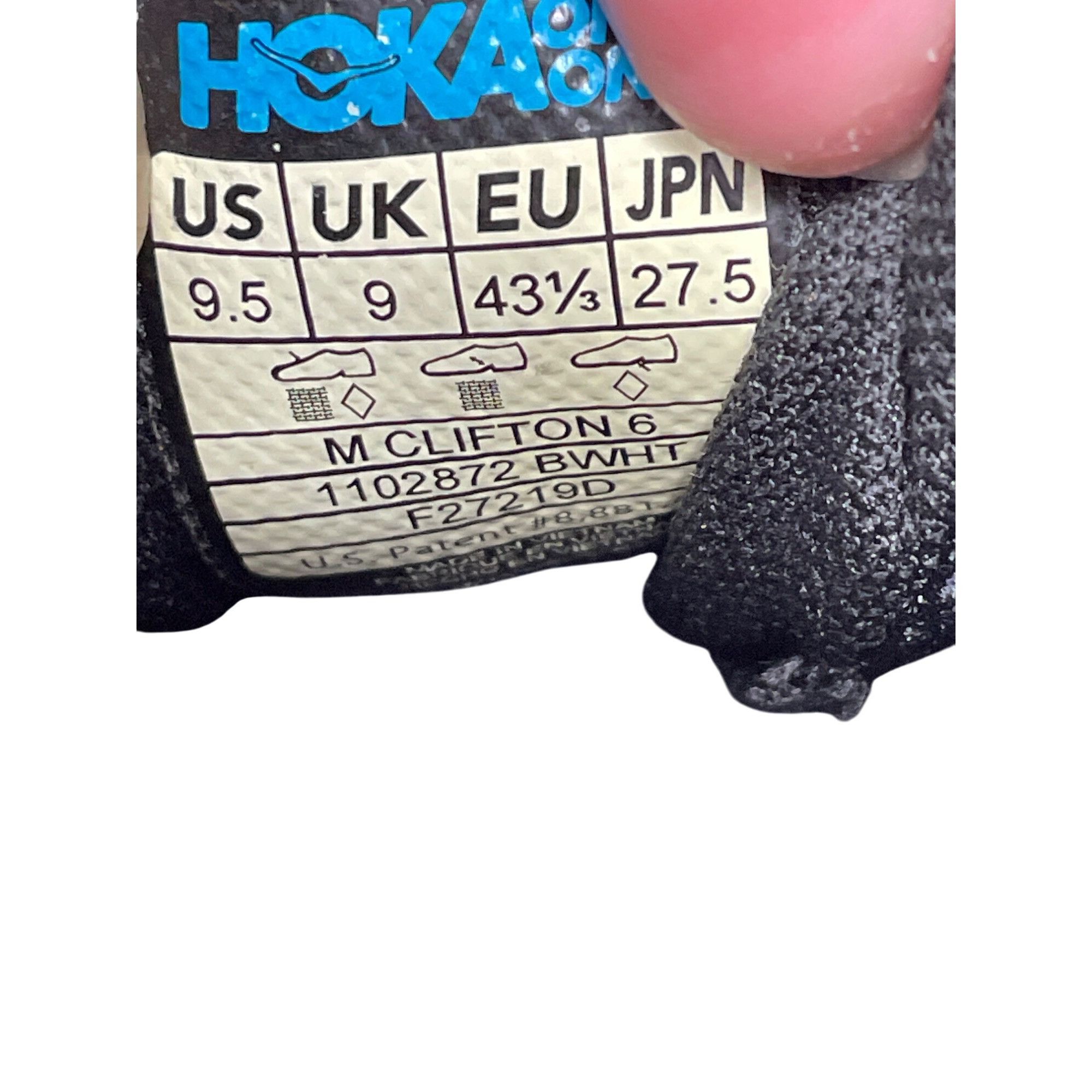 Hoka Hoka One Clifton 6 Mens Black/White Running Walking Shoes Si Size US 9.5 / EU 42-43 - 8 Thumbnail