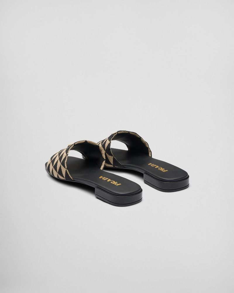 Prada o1B3y1r0526 Embroidered Fabric Slides in Black/Beige Size US 11 / IT 41 - 5 Thumbnail