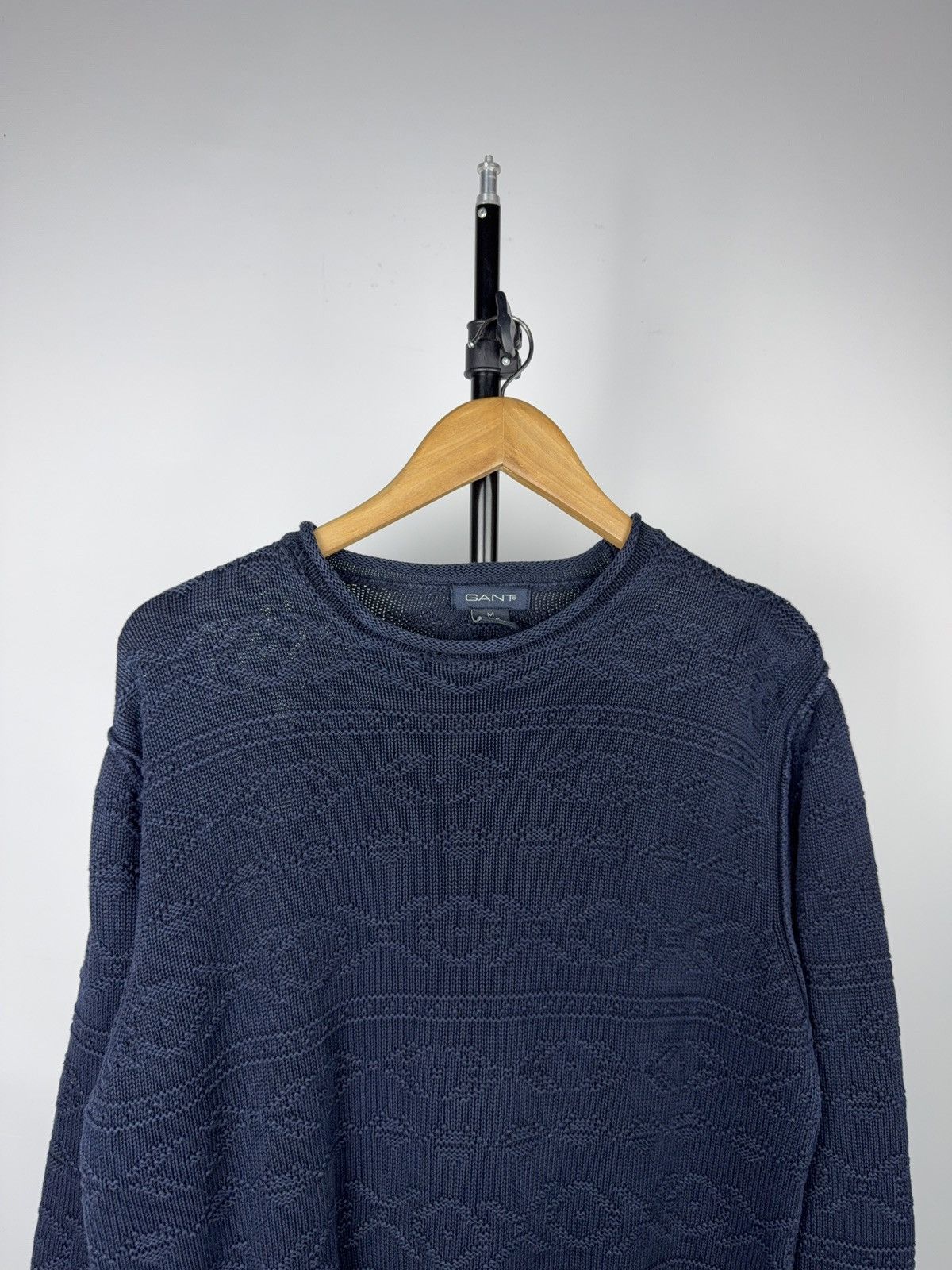 Gant Luxury GANT Textured Knit Crewneck Sweater Navy Cotton Size US M / EU 48-50 / 2 - 2 Thumbnail