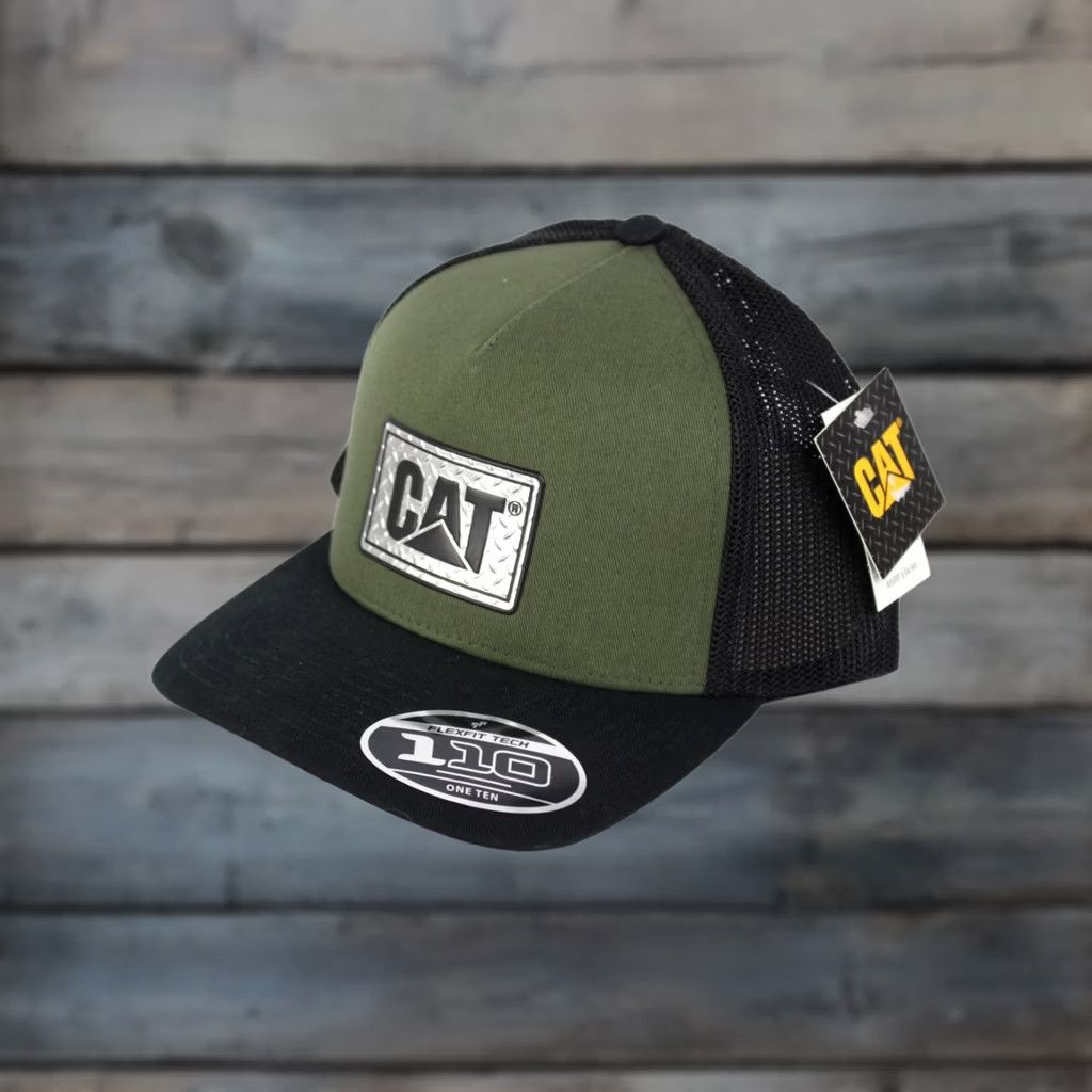 Vintage CAT Caterpillar Men's Snapback Cap Hat One Size Adjustable Army Moss/Black Cotton/Polyester Vintage No Size ONE SIZE - 1 Thumbnail