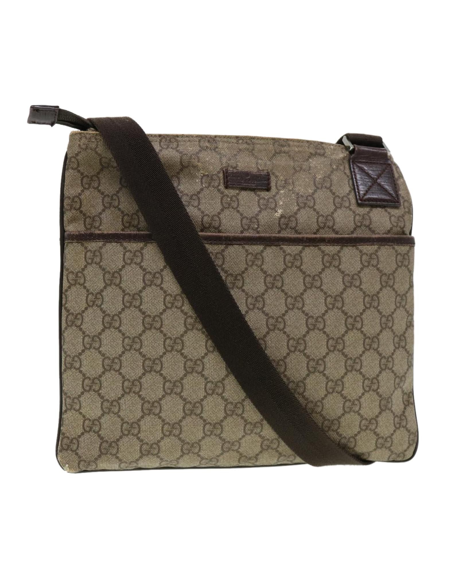 image of Gucci Gg Canvas Shoulder Bag Pvc Leather Beige Dark Brown, Women's