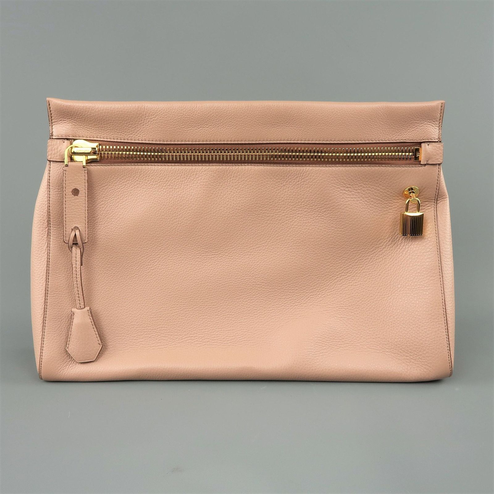 Tom Ford Nude Textured Leather Gold Padlock ALIX Clutch Handbag Size ONE SIZE - 1 Thumbnail