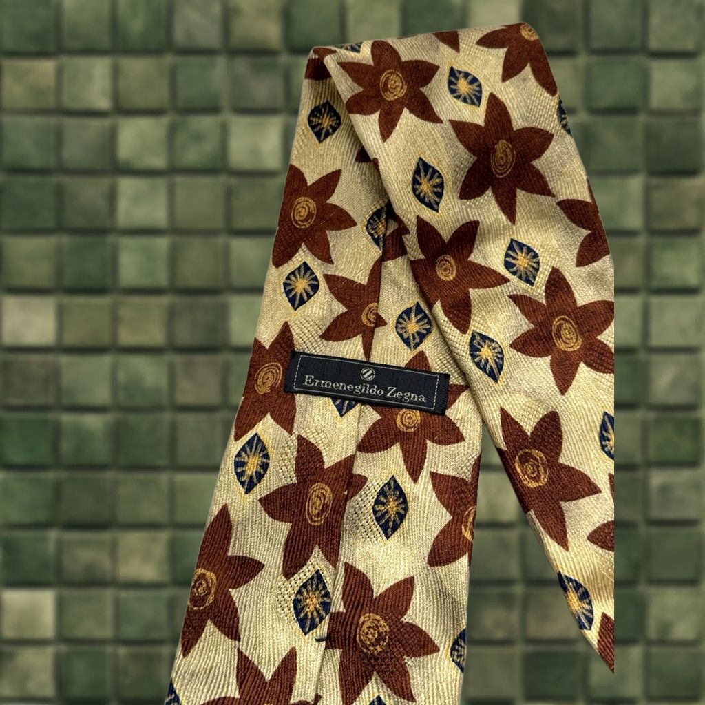 Ermenegildo Zegna VINTAGE Ermenegilão Zegna 100% Silk Flowers Logo Cravat Ties Men Size ONE SIZE - 1 Thumbnail