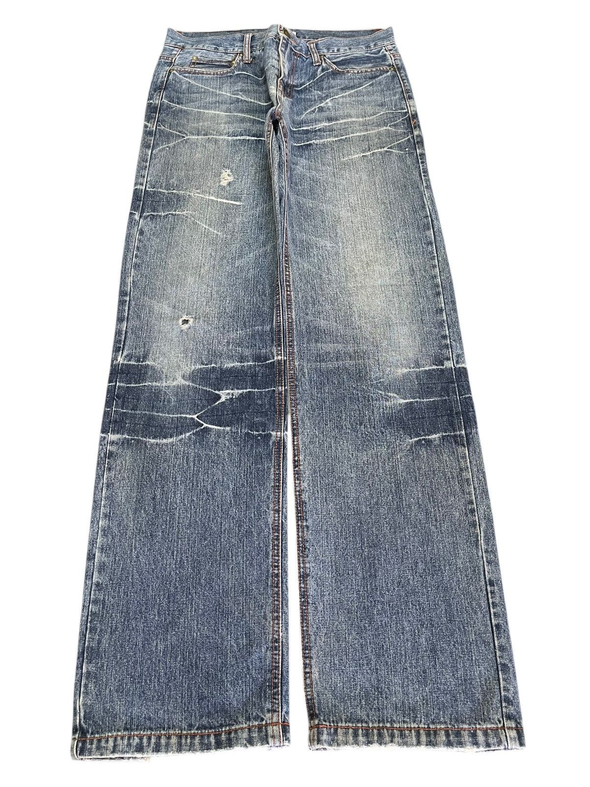 Vintage Lowbox Blue Faded Wash Style Loose Jeans