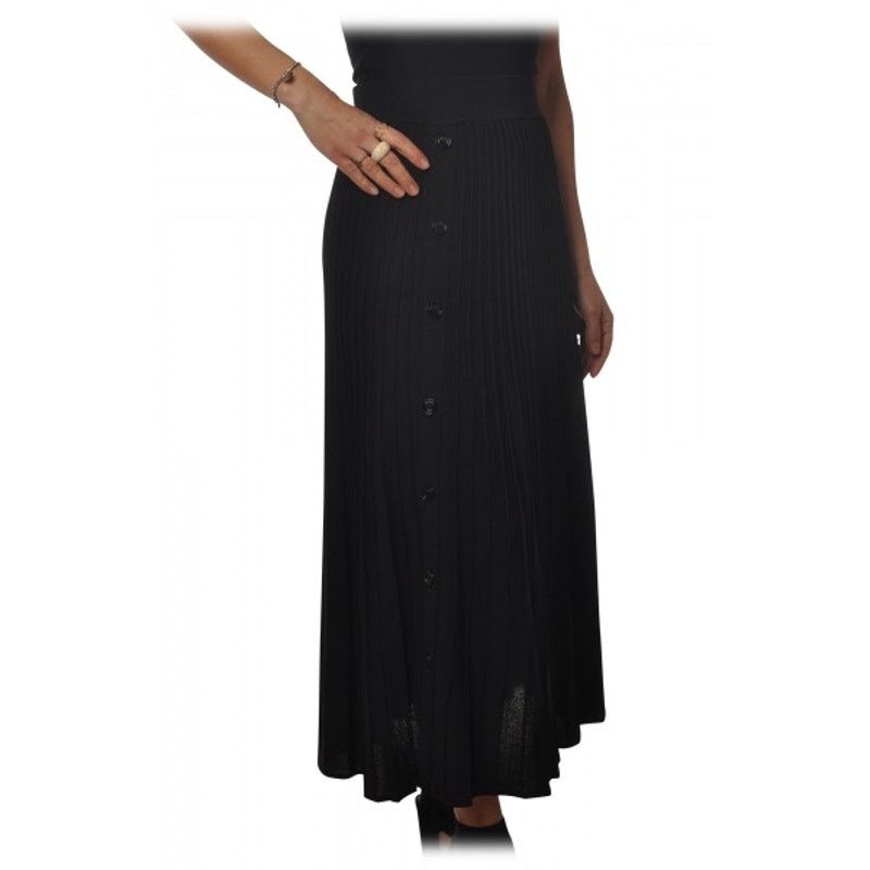 Pinko Black Pleated Knit Side Button Maxi Skirt Size Medium