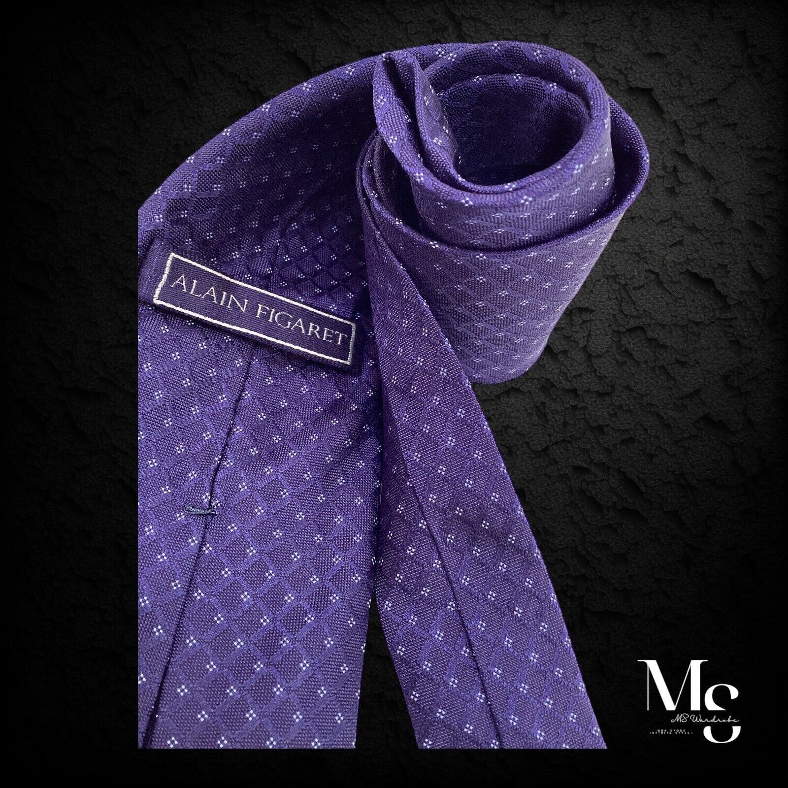 Figaret ALAIN FIGARET 7Fold Blue Geometric Silk Tie Italy W:3.25" EX Size ONE SIZE - 3 Thumbnail