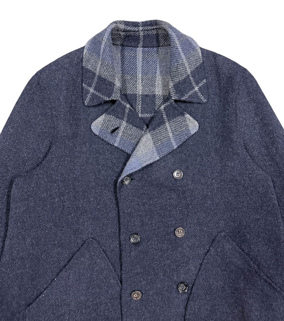 45rpm Vtg🔥45rpmStudio Mohair Indigo/Tartan Revesible Trench Jacket Size US L / EU 52-54 / 3 - 6 Thumbnail