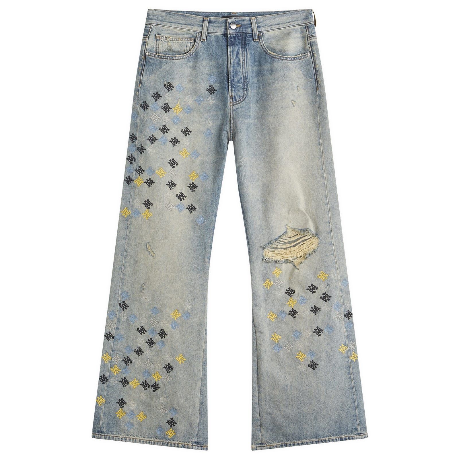 Amiri o1mle0326 MA Quad Embroidered Flare Jeans in Blue Size US 34 / EU 50 - 1 Thumbnail