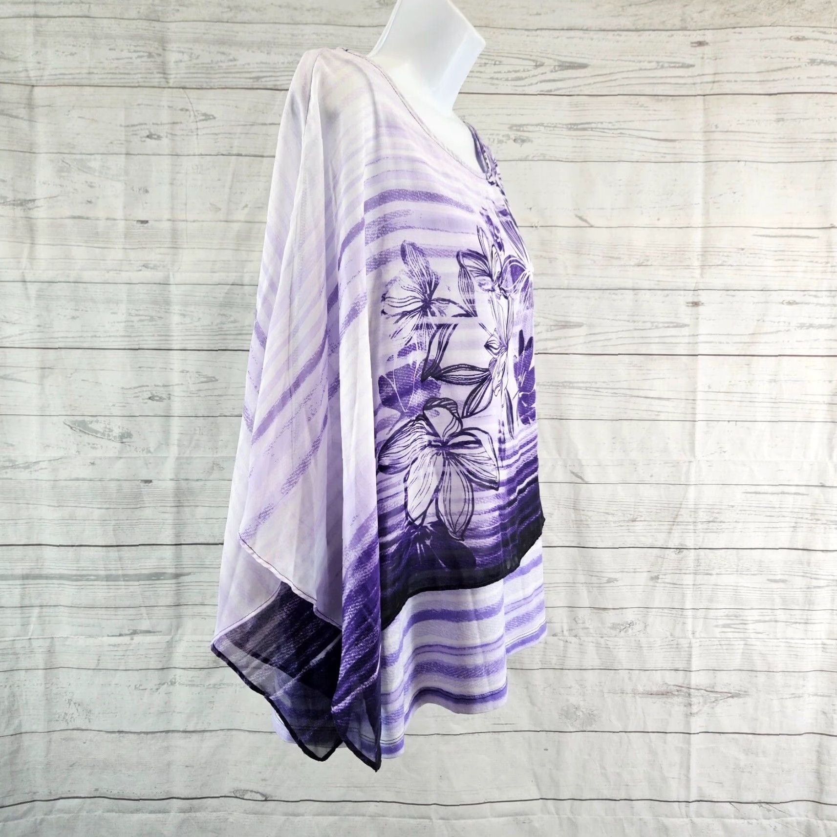 Vintage Chico's Easywear Womens Blouse XL Purple Floral Stripe Layered Top Shirt Size XL / US 12-14 / IT 48-50 - 3 Thumbnail
