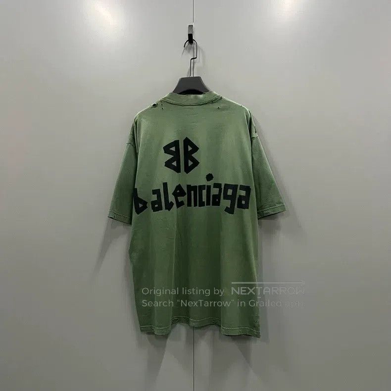 Balenciaga Balenciaga Green tape logo printed short sleeve Size US L / EU 52-54 / 3 - 2 Thumbnail