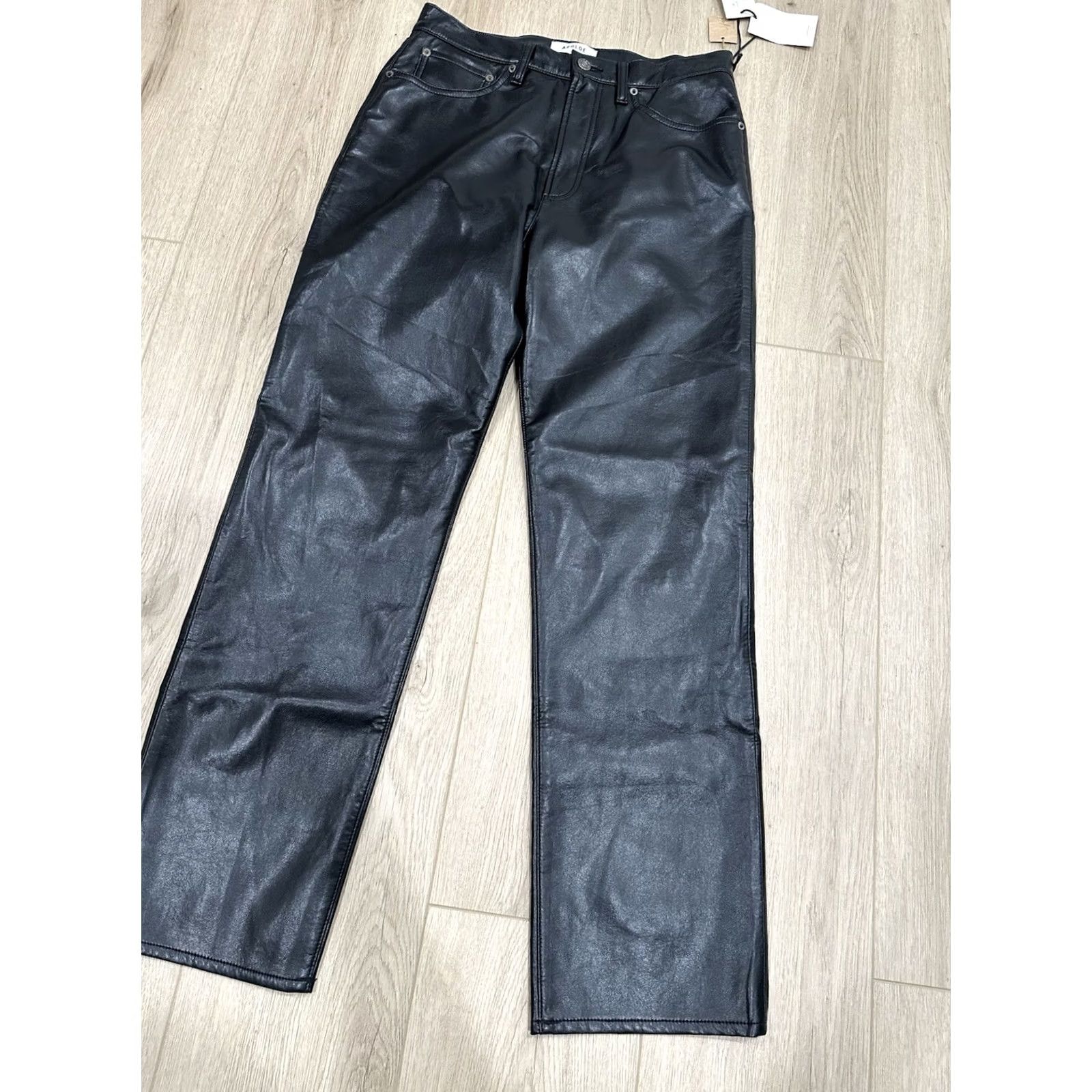 Agolde AGOLDE Black Recycled Leather 90's Pinch Waist Detox Jeans Trousers 29 Size 29" - 2 Thumbnail
