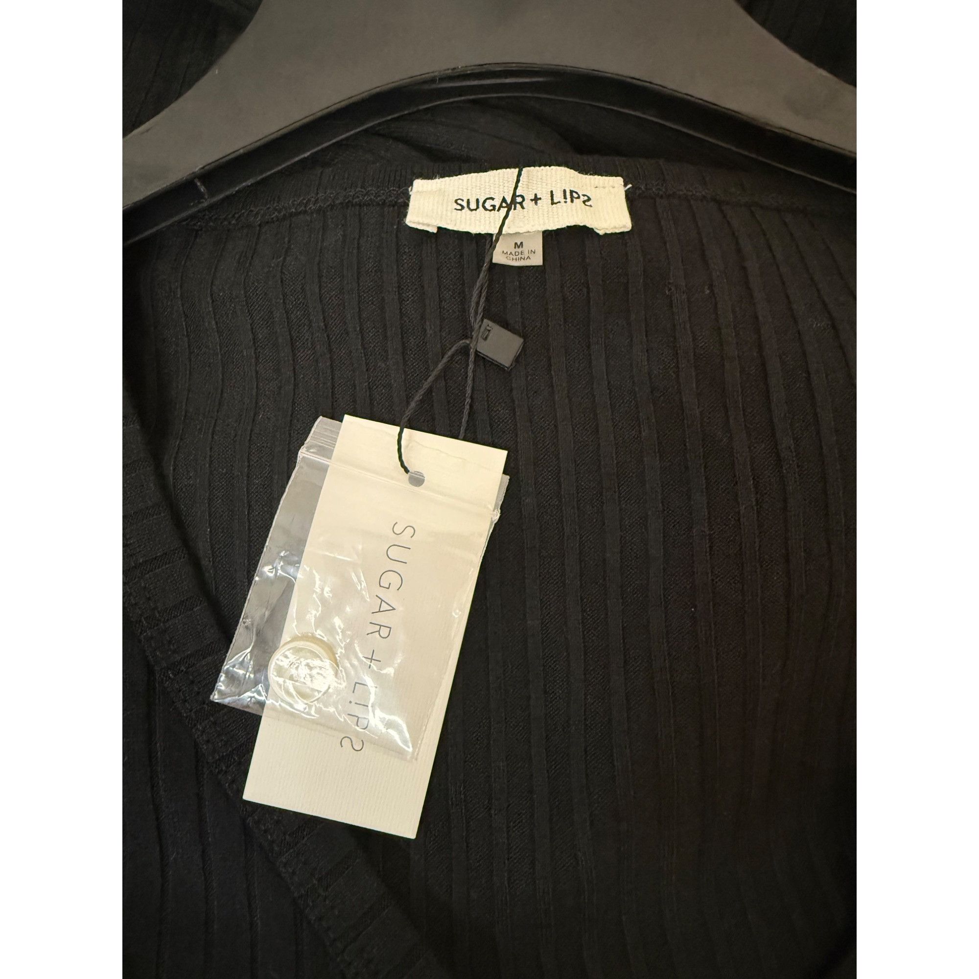 Other Sugar + Lips Black Ribbed Knit Button-Up Midi Cardigan Dress Size M / US 6-8 / IT 42-44 - 8 Thumbnail