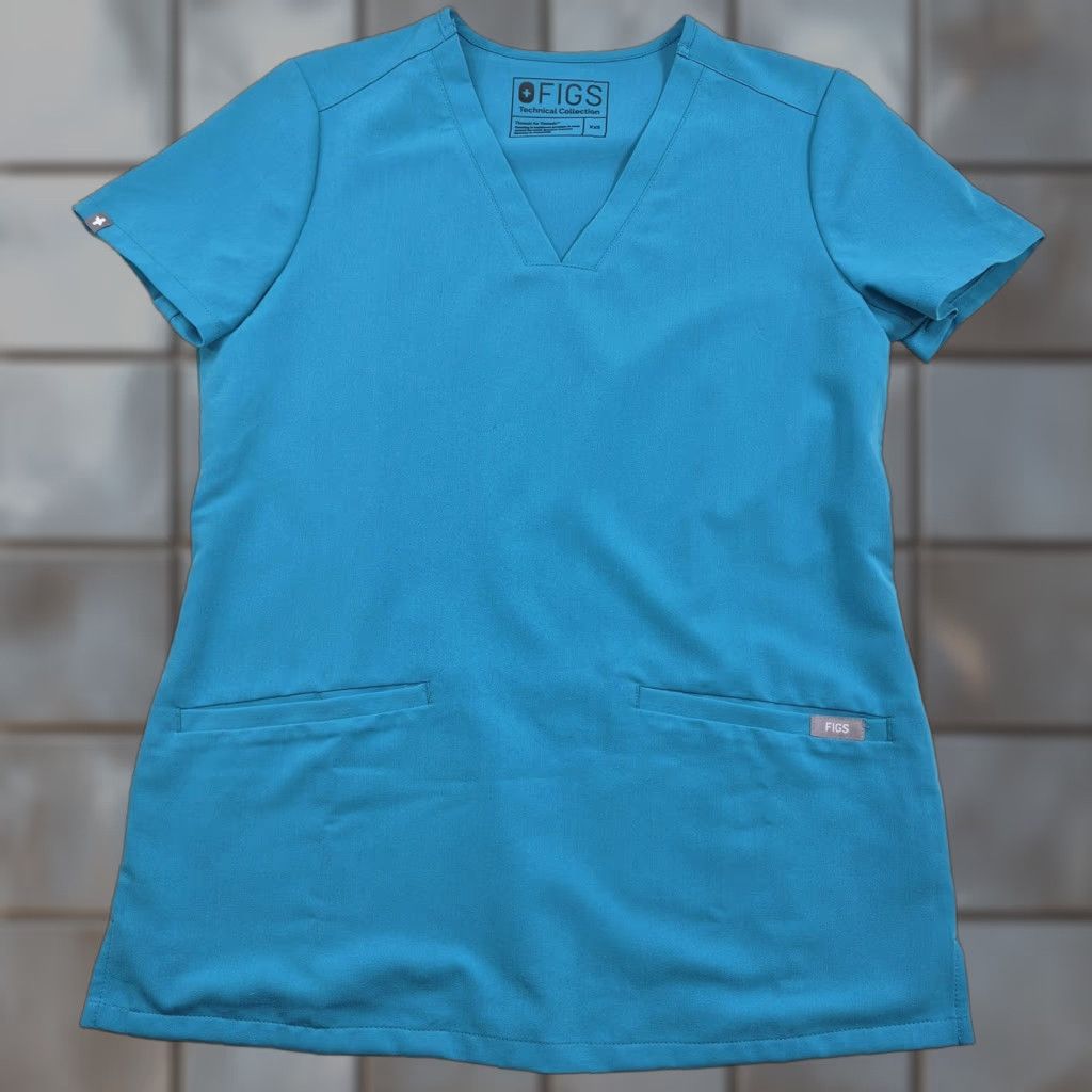 Vintage FIGS T-Shirt Womens XXS Tunic Scrub Top Blue V-Neck Pockets Stretch Size XXS / US 00 / IT 34 - 1 Thumbnail