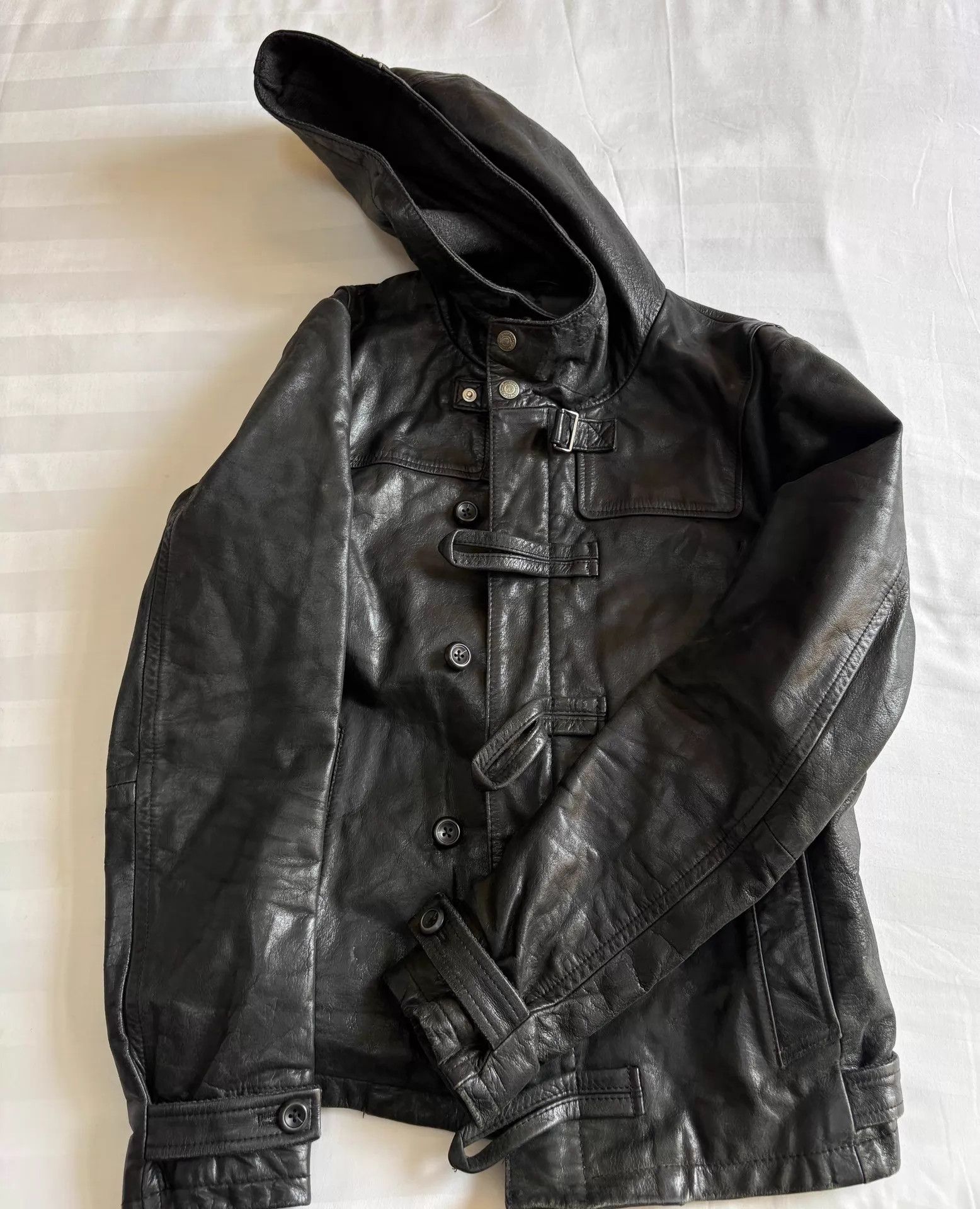 Tornado Mart Tornado Mart Vtg Hooded Leather Jacket Dbl Zip Strap 62/48 Size US M / EU 48-50 / 2 - 6 Thumbnail