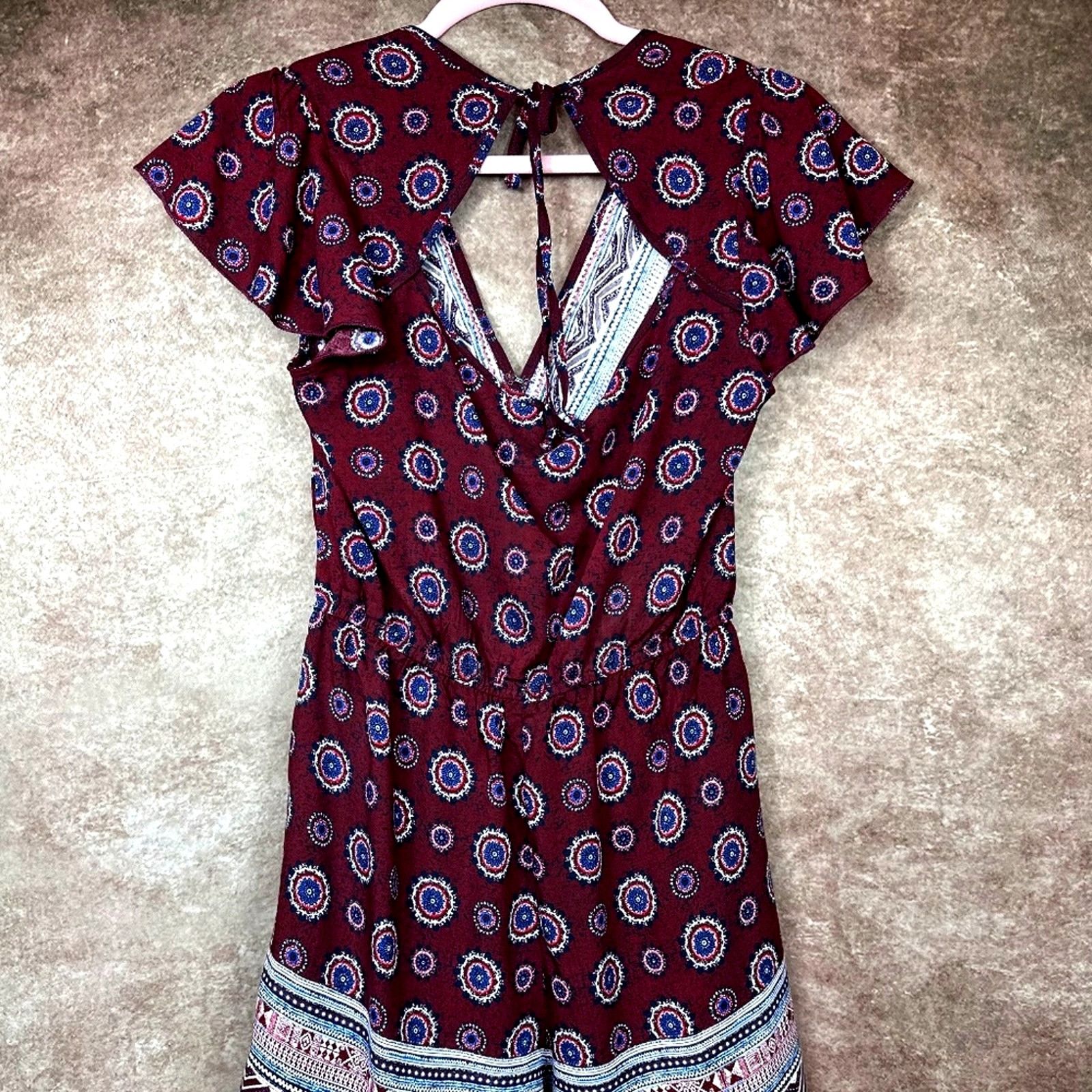 Other Band of Gypsies Paisley Romper - Burgundy - size S Size 28" / US 6 / IT 42 - 12 Thumbnail