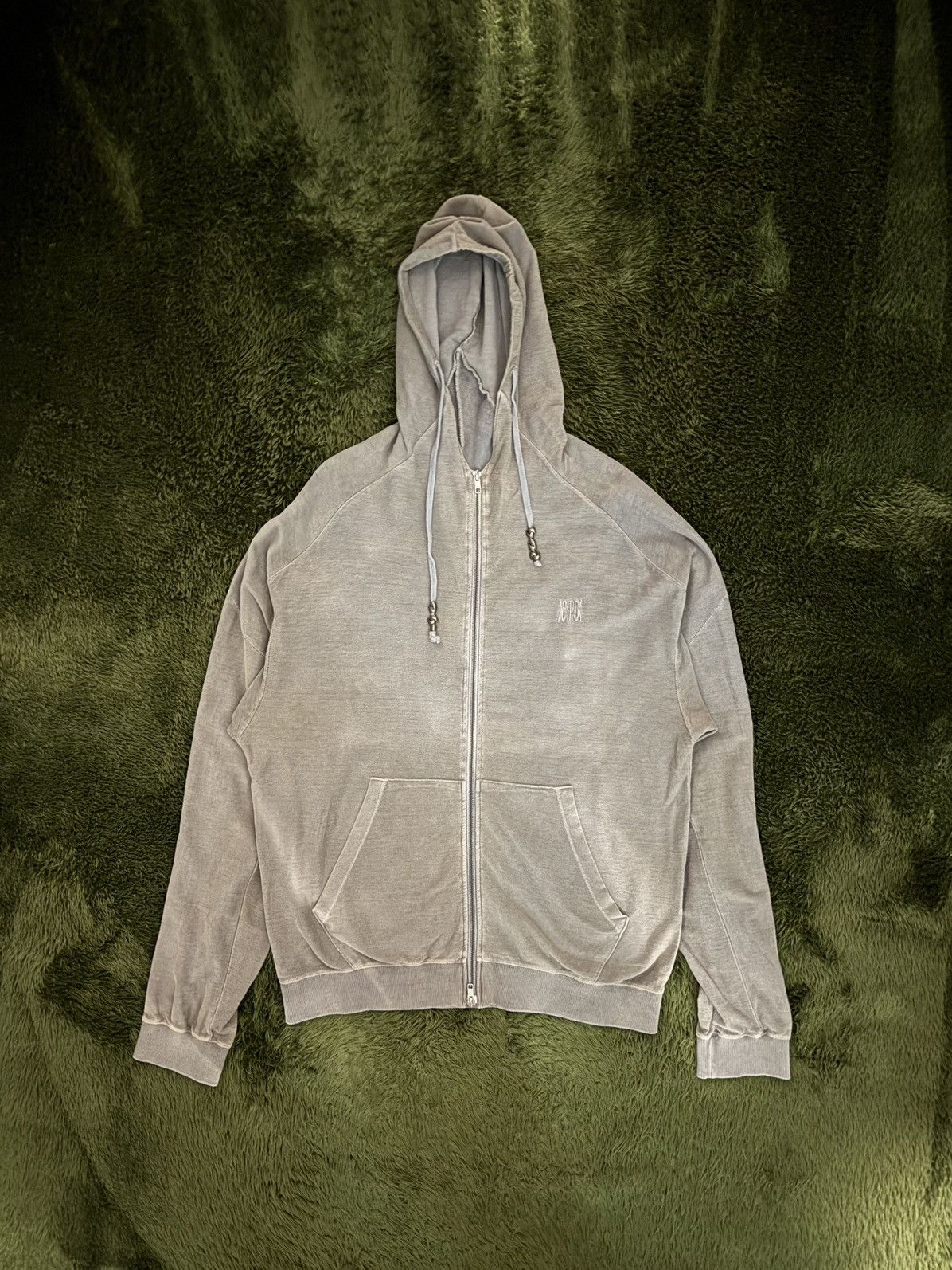 Japanese Brand [XL] Cost per Kilo Lightweight Bleached Zip-Up Hoodie – Grey Size US XL / EU 56 / 4 - 1 Thumbnail