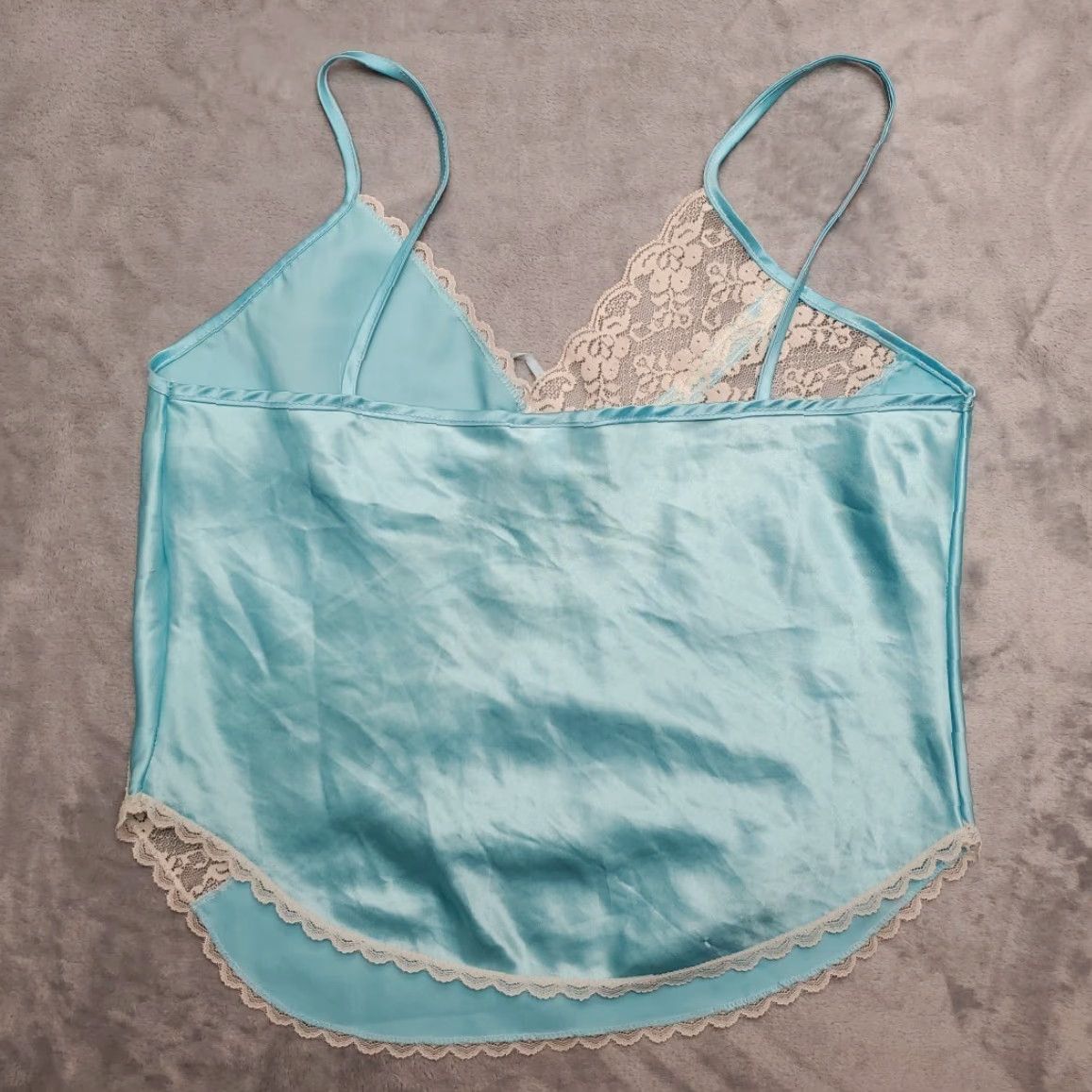 Vintage VINTAGE Paramount Camisole Womens S Blue Ivory Satin Slip Top Lace Bow 70s Retro Size S / US 4 / IT 40 - 3 Thumbnail