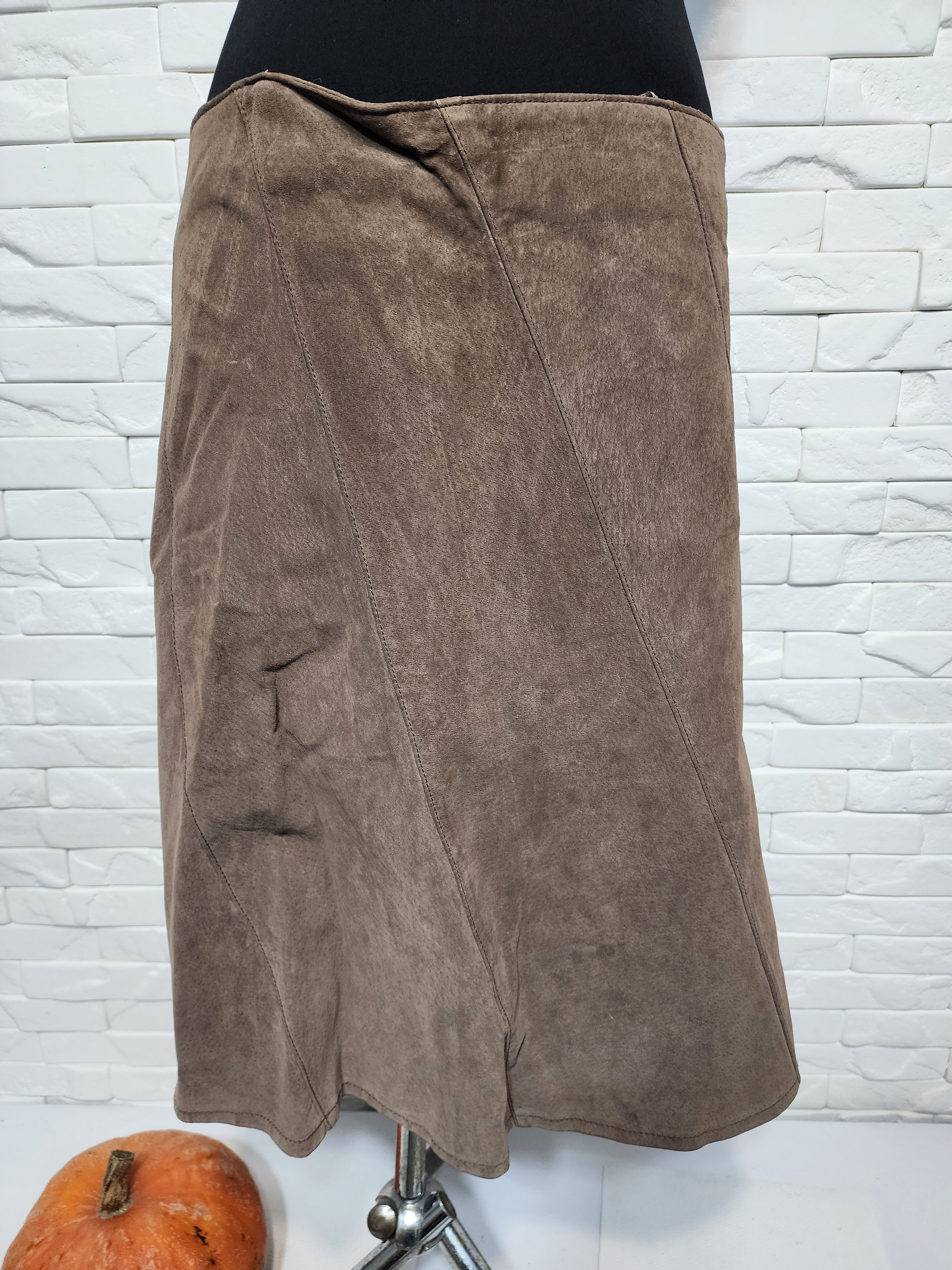 Genuine Leather Brown Suede Leather Skirt: 37" Waist Size 37" - 1 Thumbnail