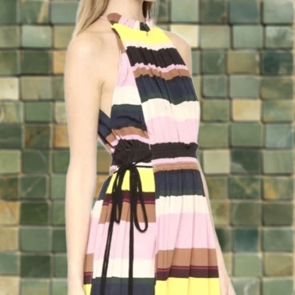 Apiece Apart Apiece Apart La Rosa Midi Dress 6 Striped Silk Chiffon Layered Boho Tassel Dress Woman A-Line Sundress Yellow Silk Chiffon 6 Size M / US 6-8 / IT 42-44 - 1 Thumbnail