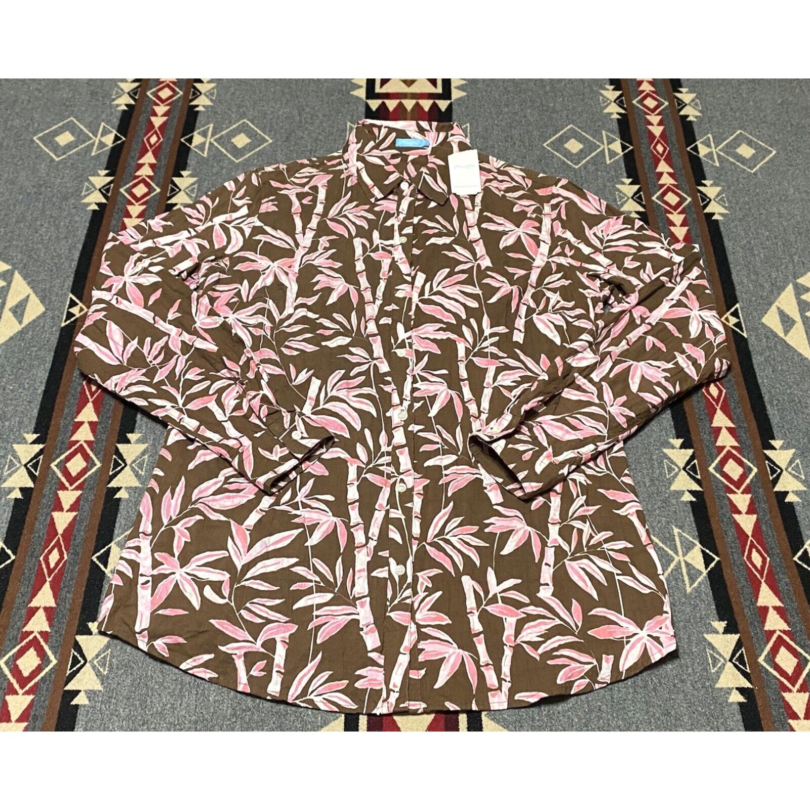 image of Vintage J.mclaughlin Lois Blouse Women's Multi Size S Bamboo Grove NWT $178 Brown Pink T31 in White