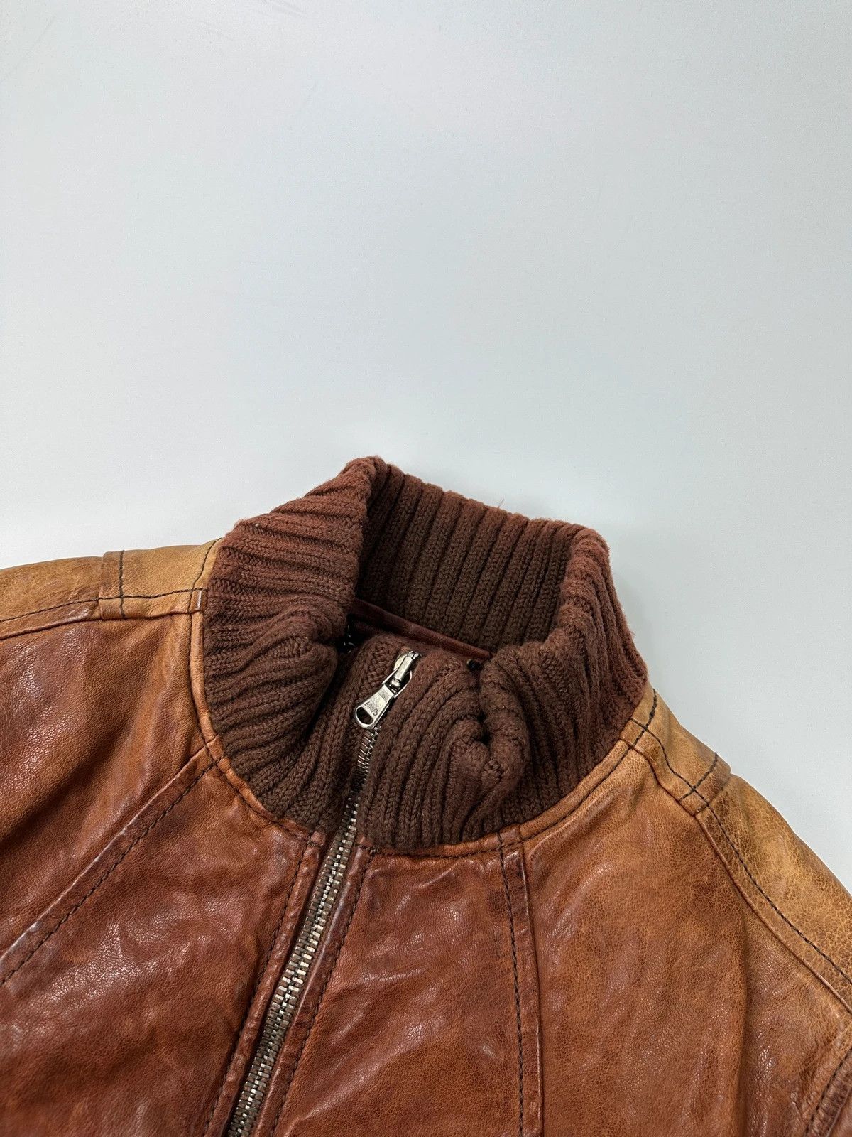 Dolce & Gabbana Dolce Gabbana Brown Faded Chunky Wool Collar Leather Jacket Size US S / EU 44-46 / 1 - 2 Thumbnail