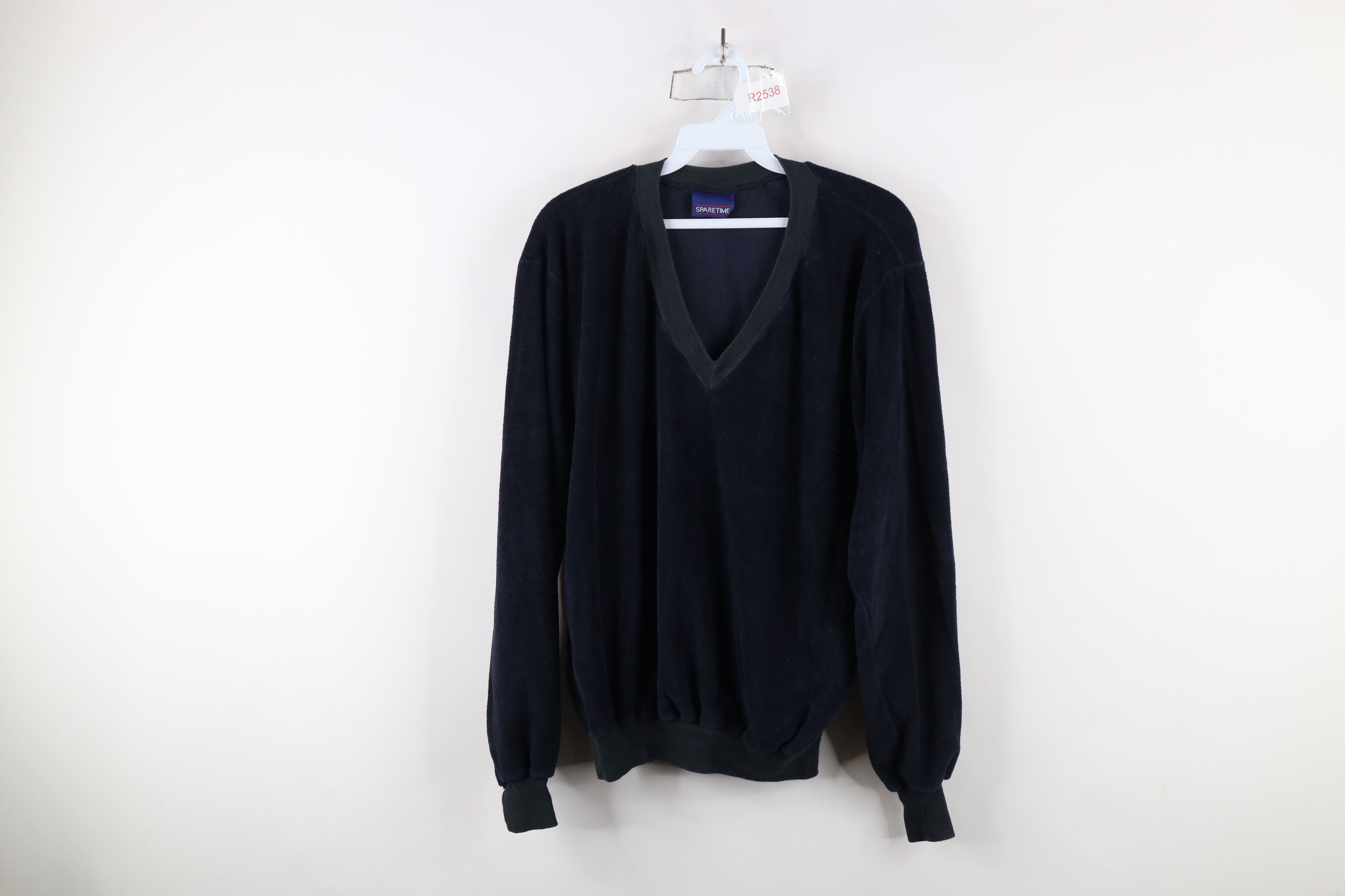 Vintage Vintage 70s Streetwear Terry Cloth V-Neck Sweater Navy USA Size US XL / EU 56 / 4 - 1 Thumbnail