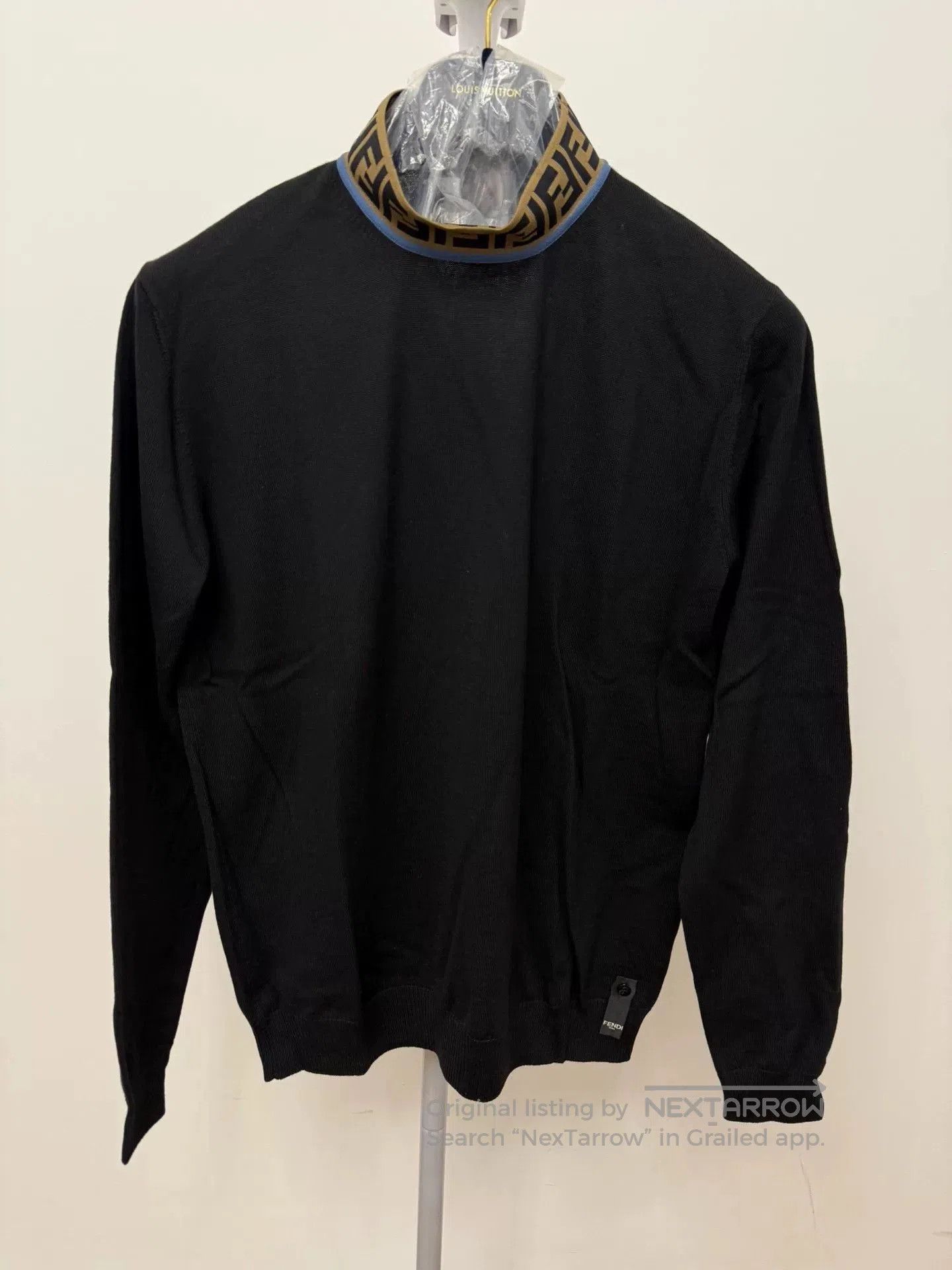 Fendi Black Wool Pullover with Logo Design.