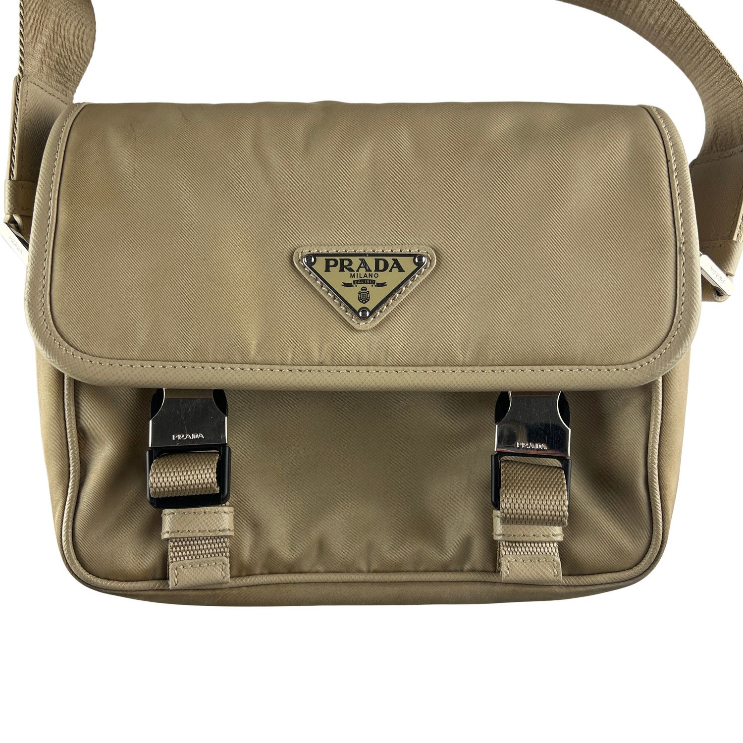 Prada Re-Nylon Beige Saffiano Leather Shoulder Bag