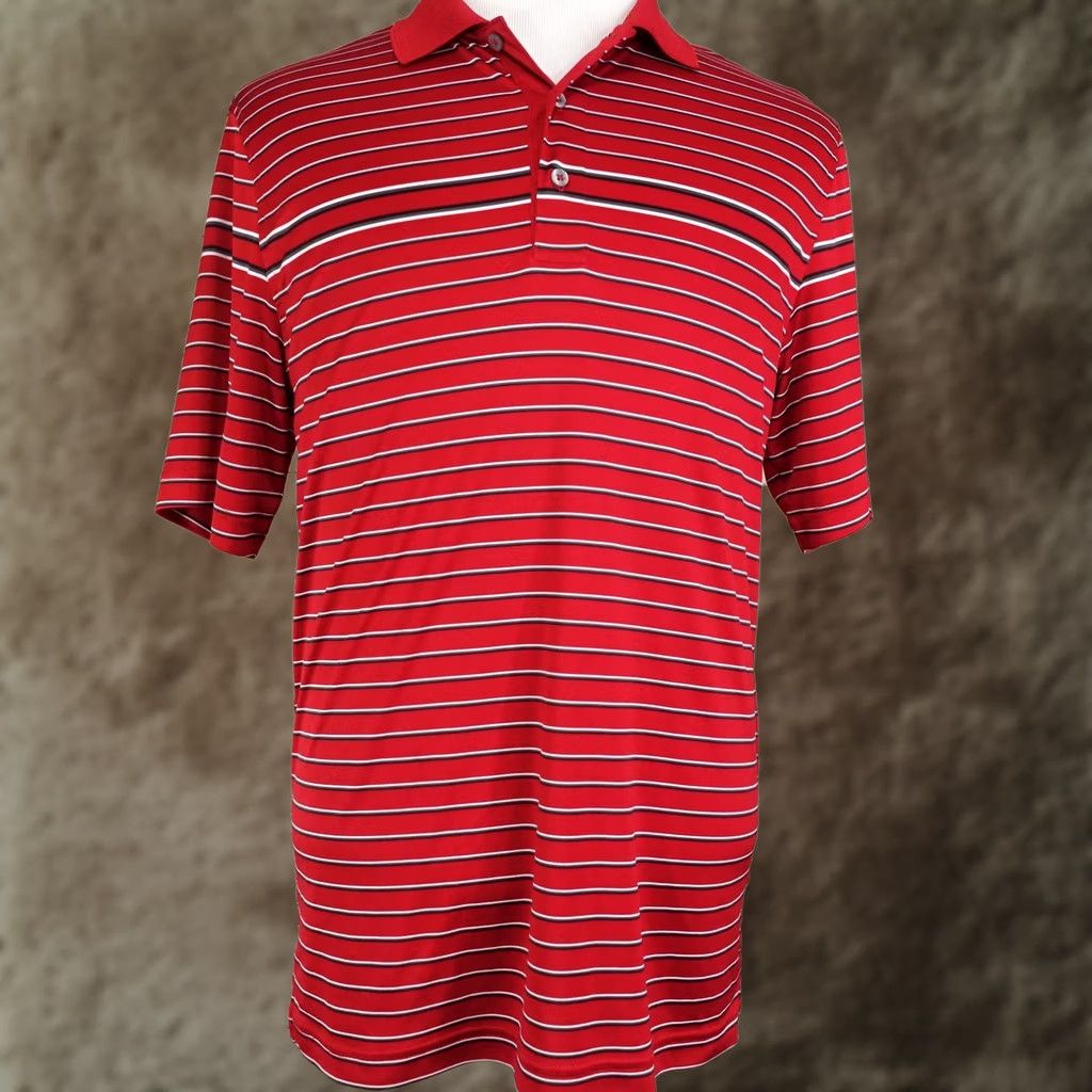 Vintage Greg Norman Polo Shirt Mens M Red Striped PlayDry Golf Performance Polo Shirt Size US M / EU 48-50 / 2 - 1 Thumbnail
