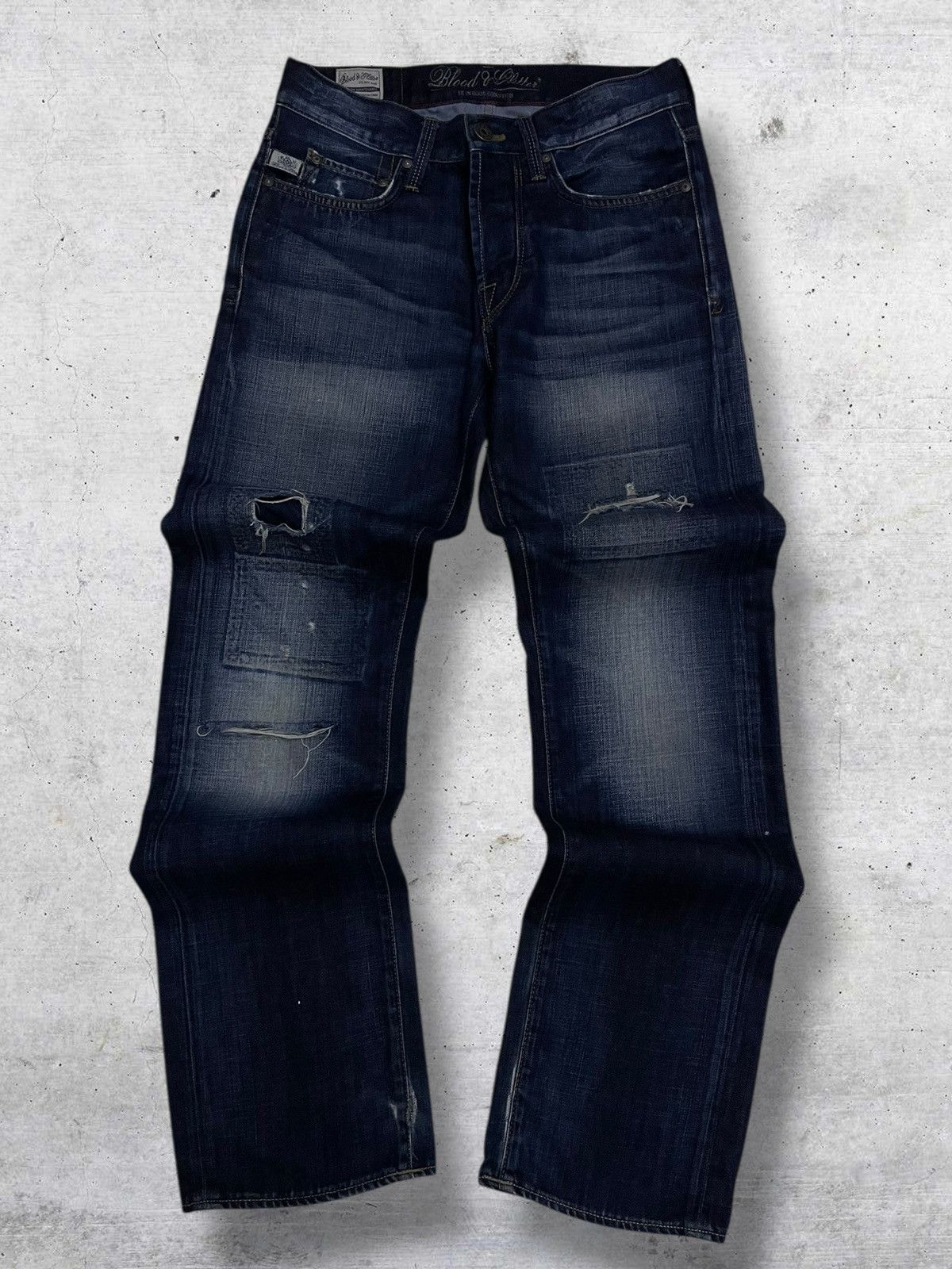 VINTAGE BLOOD & GLITTER DISTRESSING DARK INDIGO ROCK DENIM