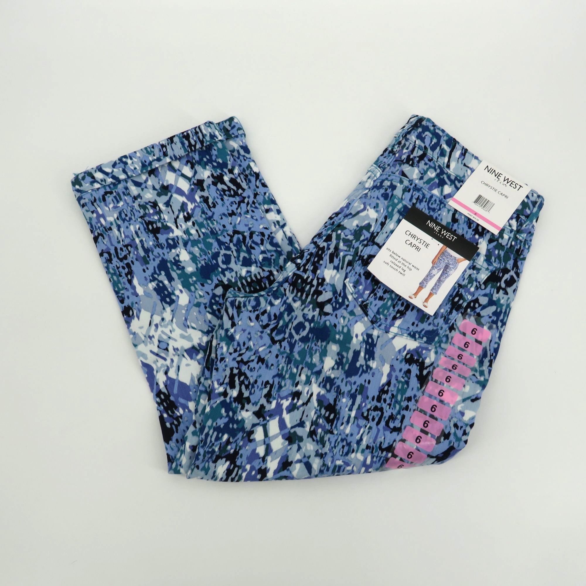 Nine West Nine West Chrystie Capri Pants Size 6 Relaxed Fit Blue Abstr Size 28" / US 6 / IT 42 - 1 Thumbnail