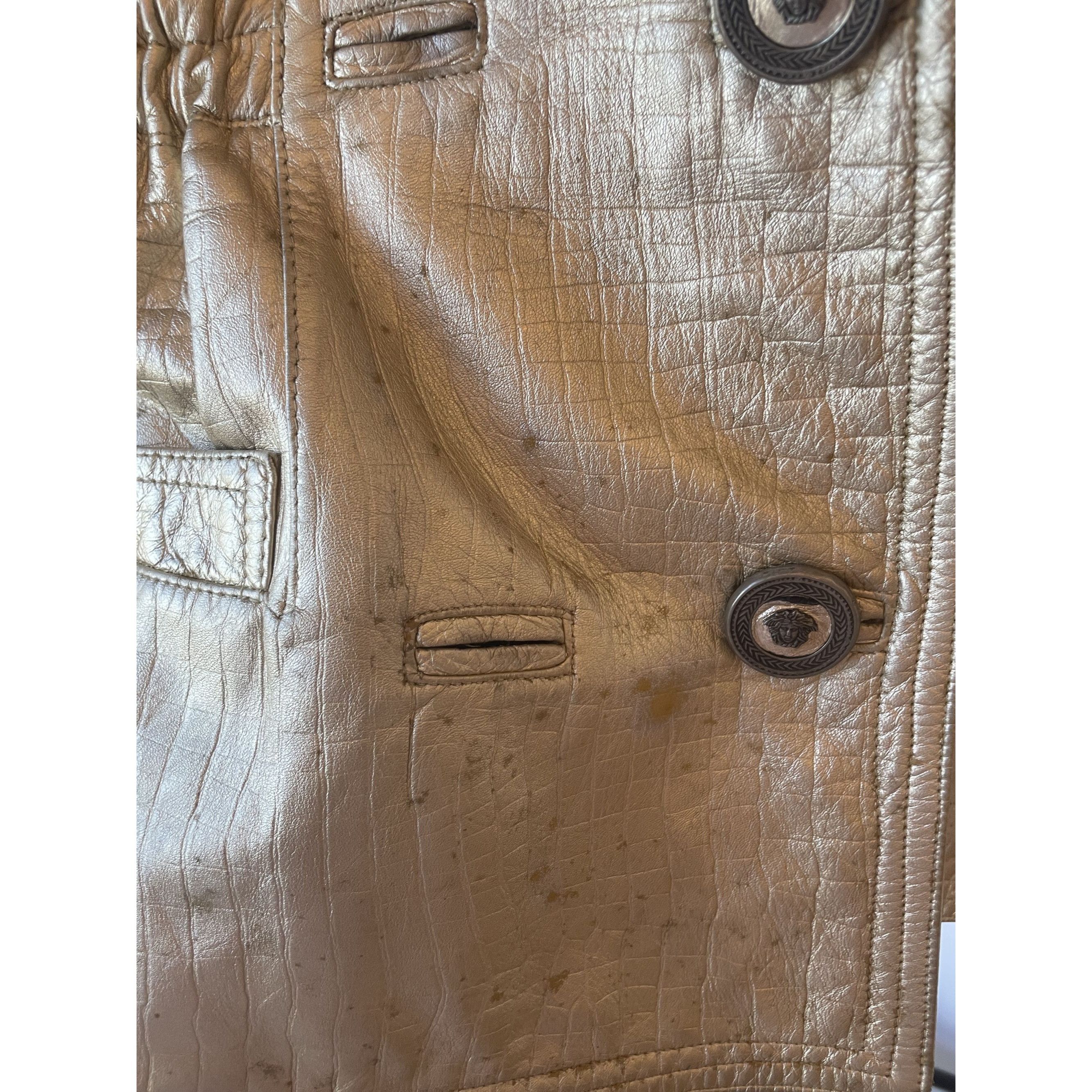 Versace Vintage Gold Metallic Hooded Leather Jacket Womens Size XS / US 0-2 / IT 36-38 - 11 Thumbnail