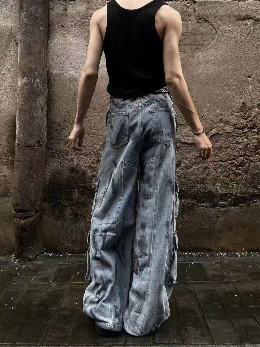 Japanese Brand × Jean baggy hand-painted patchwork vandalized vintage jeans Size US 32 / EU 48 - 3 Thumbnail