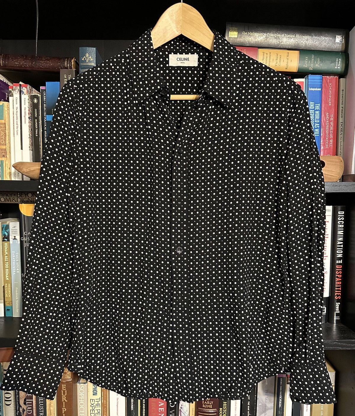 image of Celine Ss20 Polkadot Viscose Shirt in Black, Men's (Size XS)