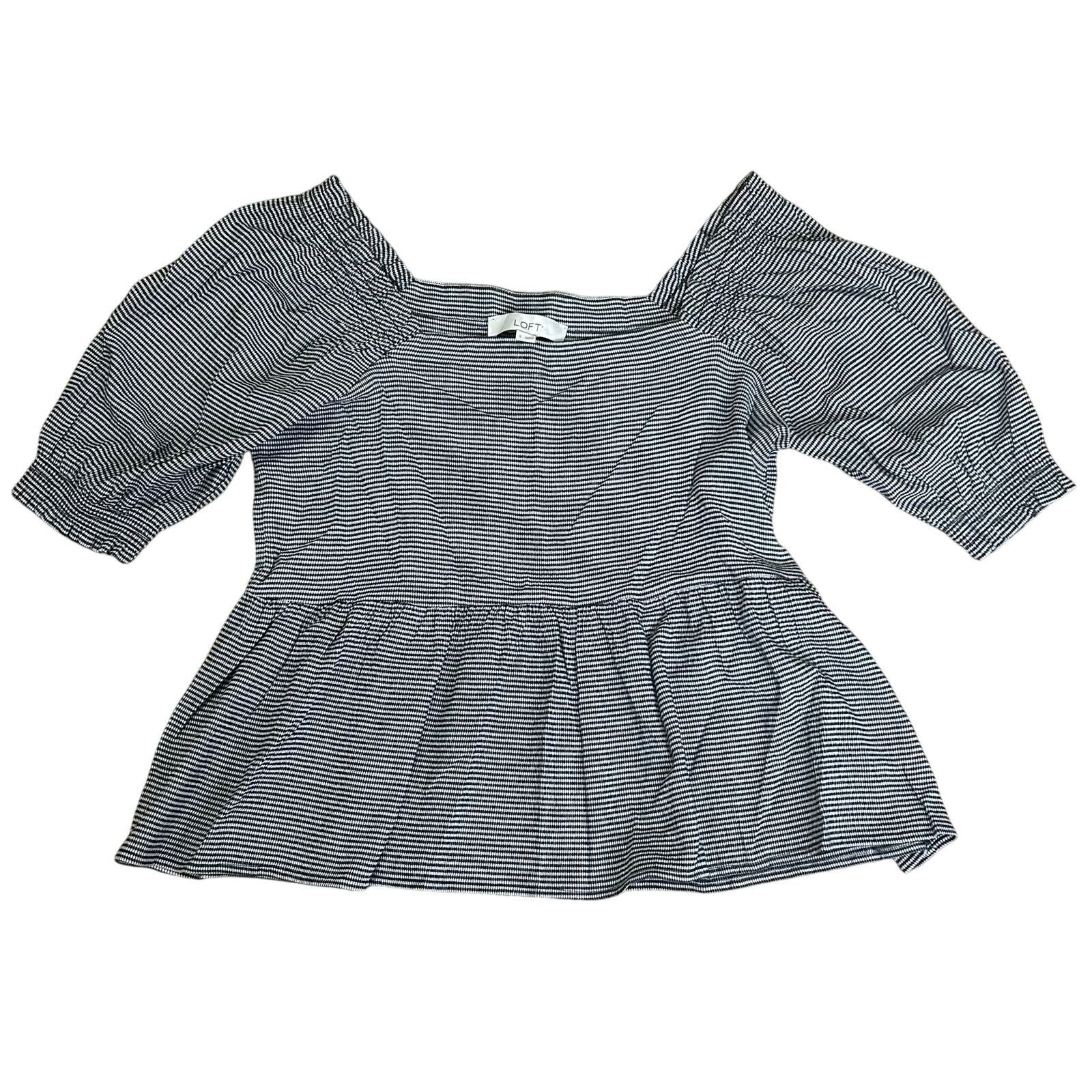 Loft Loft Blouse Smocked Black White Gingham Puff Sleeve Small Size S / US 4 / IT 40 - 1 Thumbnail