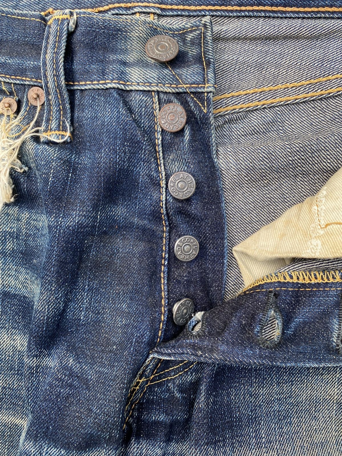 The Flat Head Lot 3005-22 The Flat Head Selvedge Honeycomb Distressed Size US 29 - 12 Thumbnail