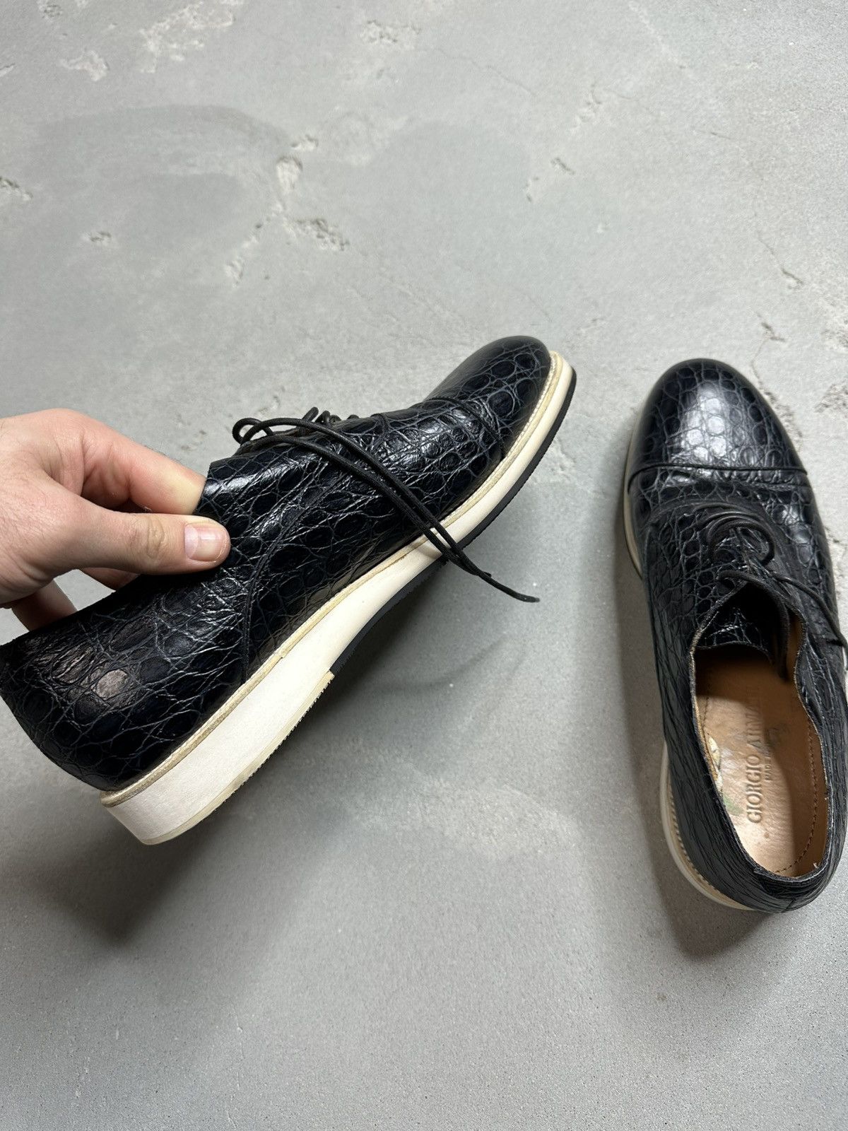 Giorgio Armani Giorgio Armani Black Croc Embossed Leather Shoes Size US 10.5 / EU 43-44 - 4 Thumbnail