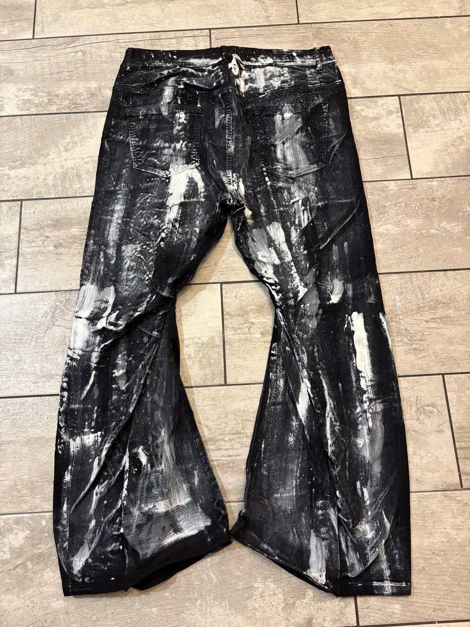 Japanese Brand Custom Black Baggy Distressed Jeans Painted Wide Leg Size US 31 - 1 Thumbnail